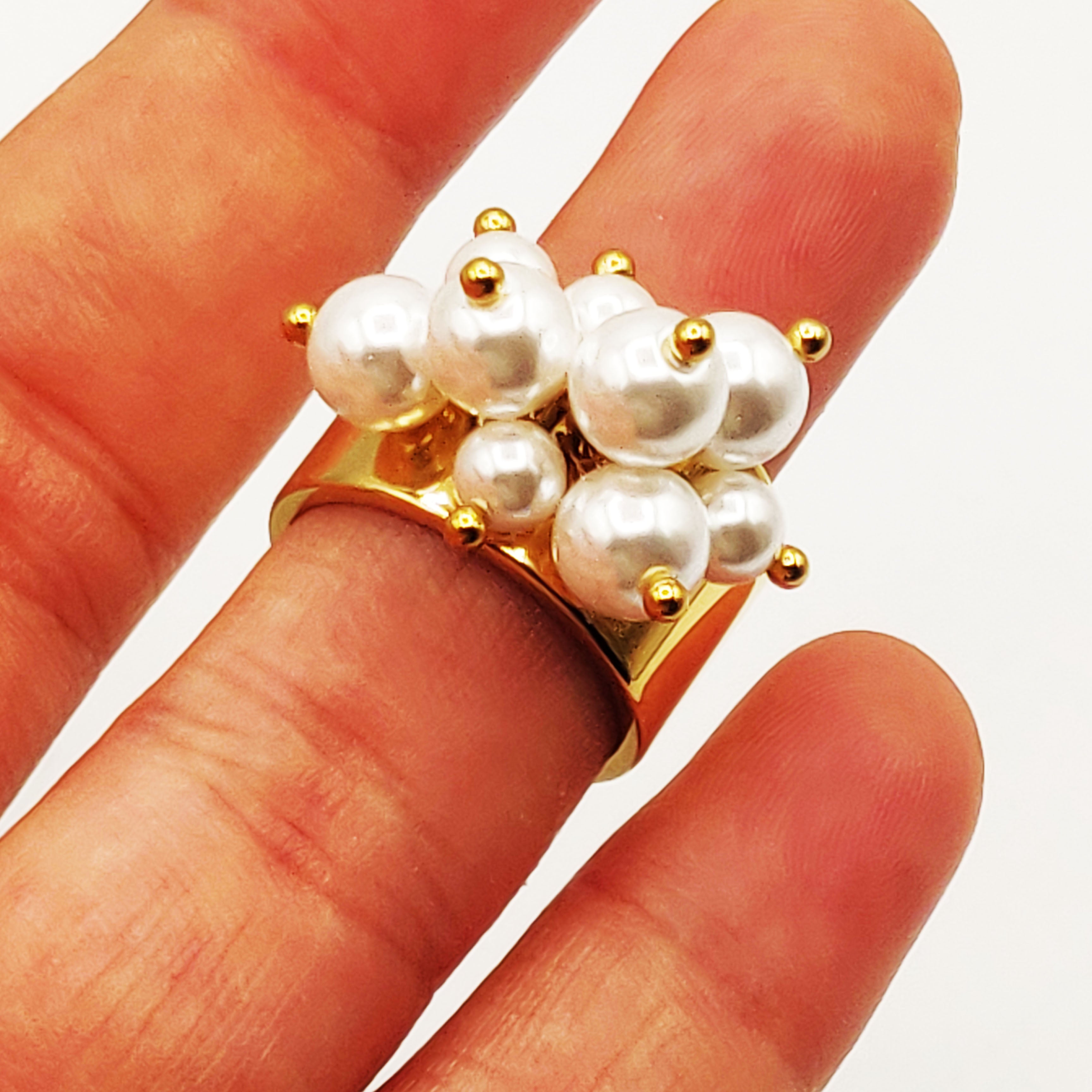 Bague Large Bouquet de Perles d'imitation Blanches