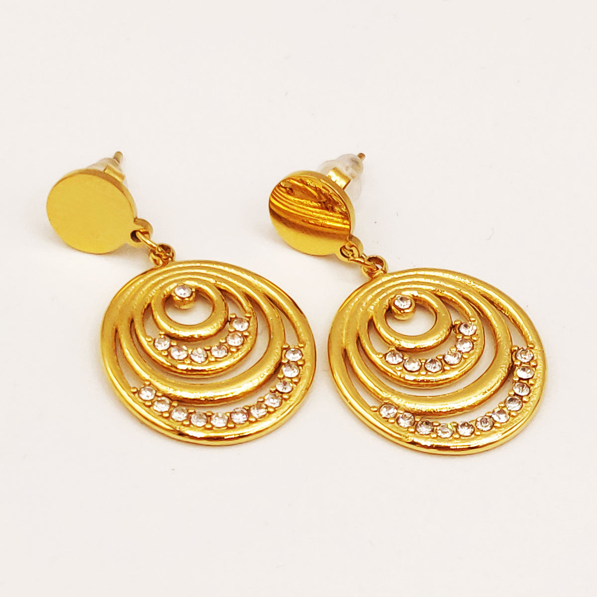 Boucles d'oreilles Double Pendentif Multi Cercles Cristaux Luxe