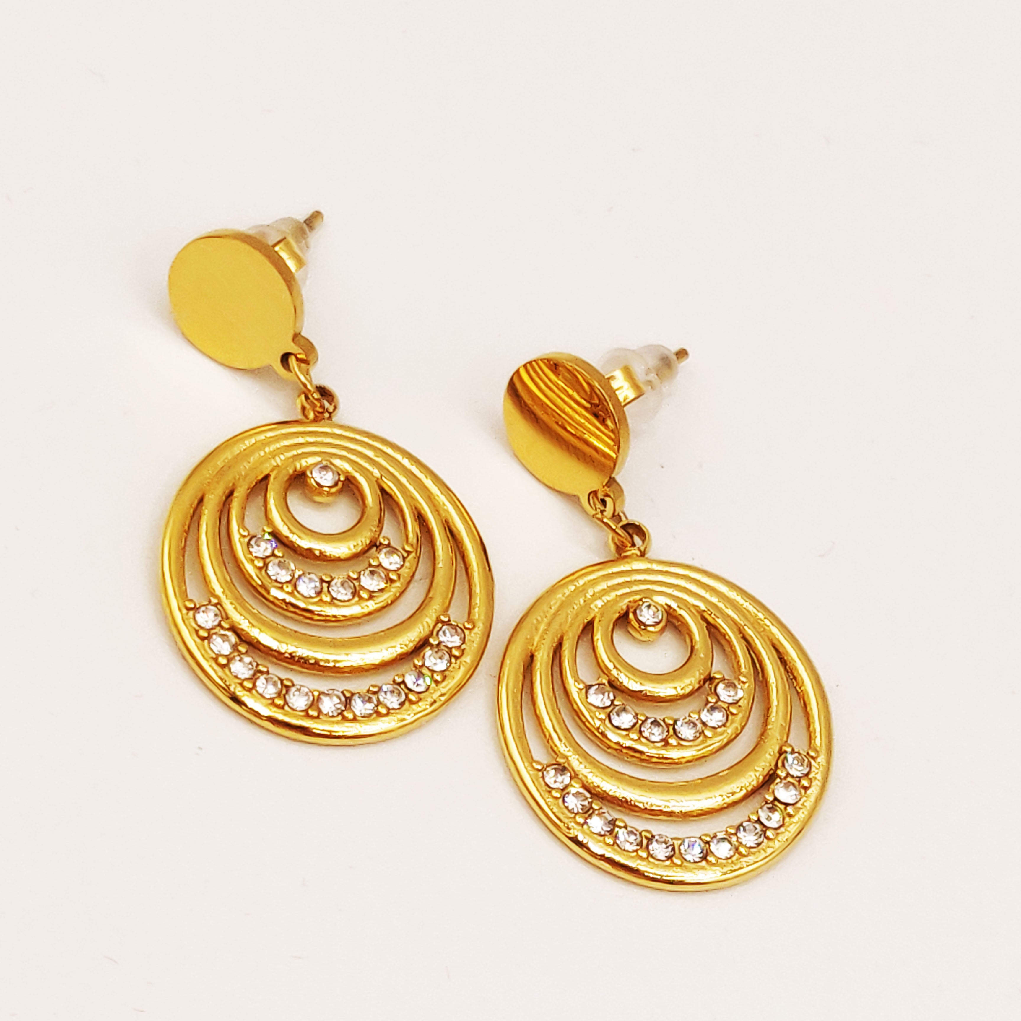 Boucles d'oreilles Double Pendentif Multi Cercles Cristaux Luxe
