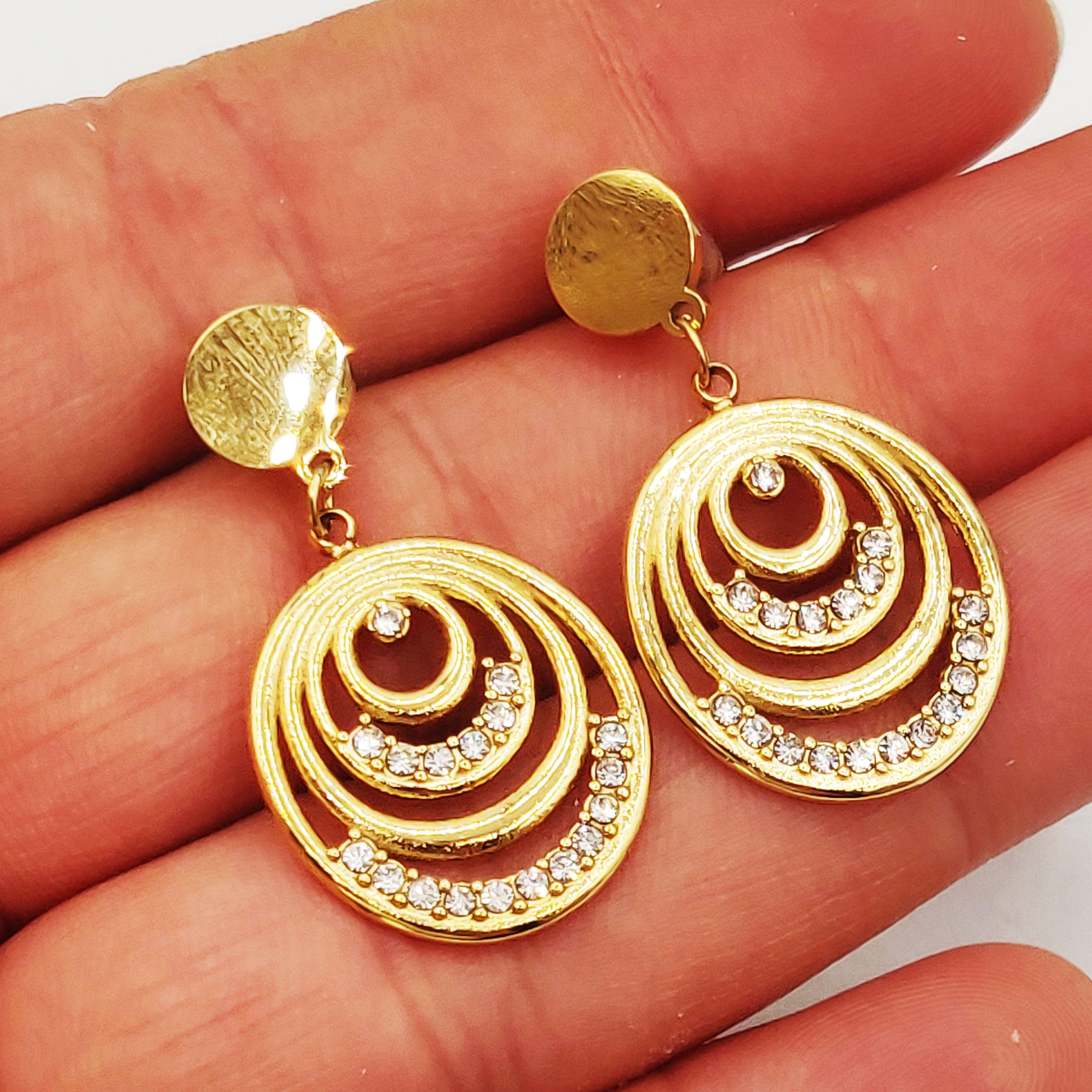 Boucles d'oreilles Double Pendentif Multi Cercles Cristaux Luxe