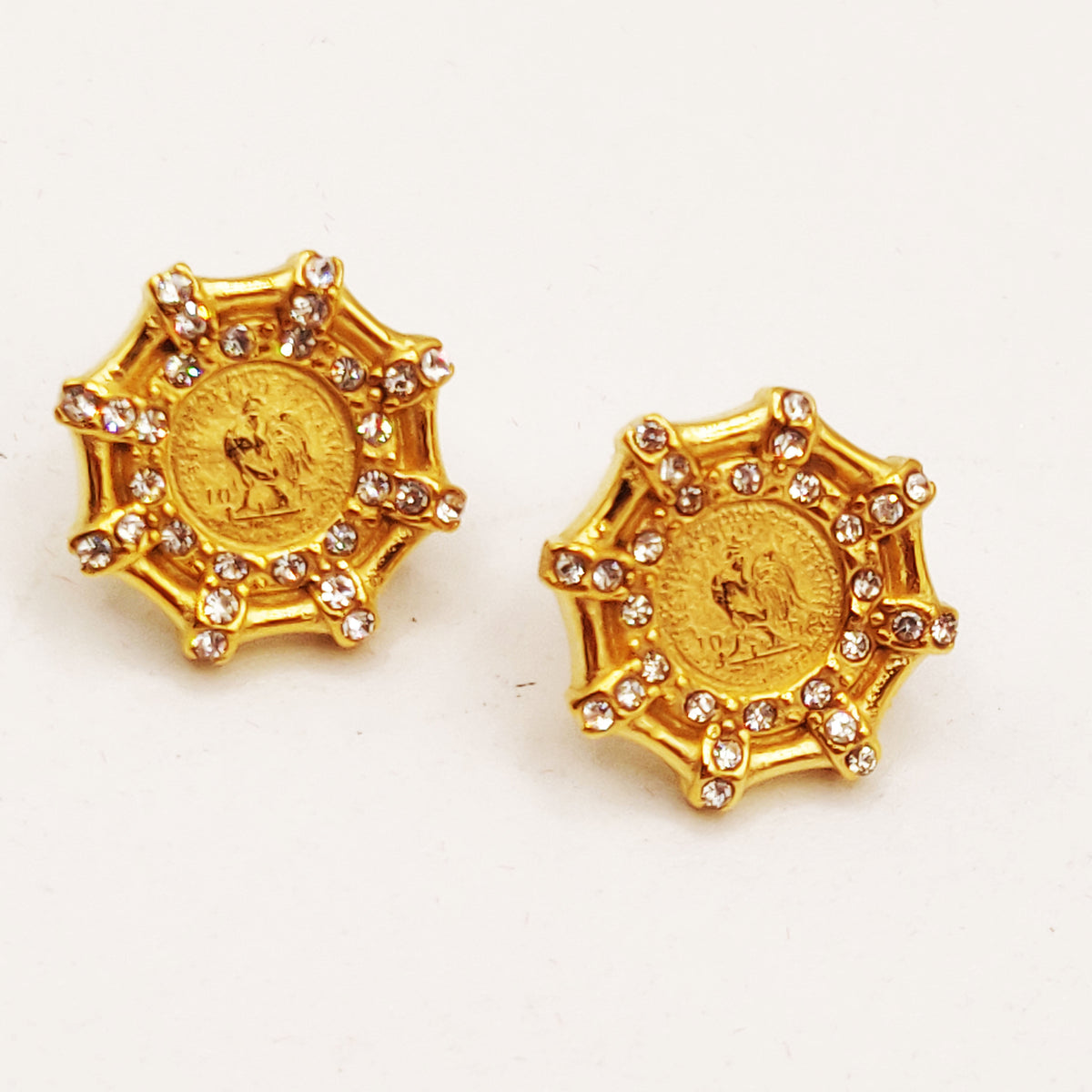 Boucles d'oreilles Os Louise Coq Cristaux Luxe
