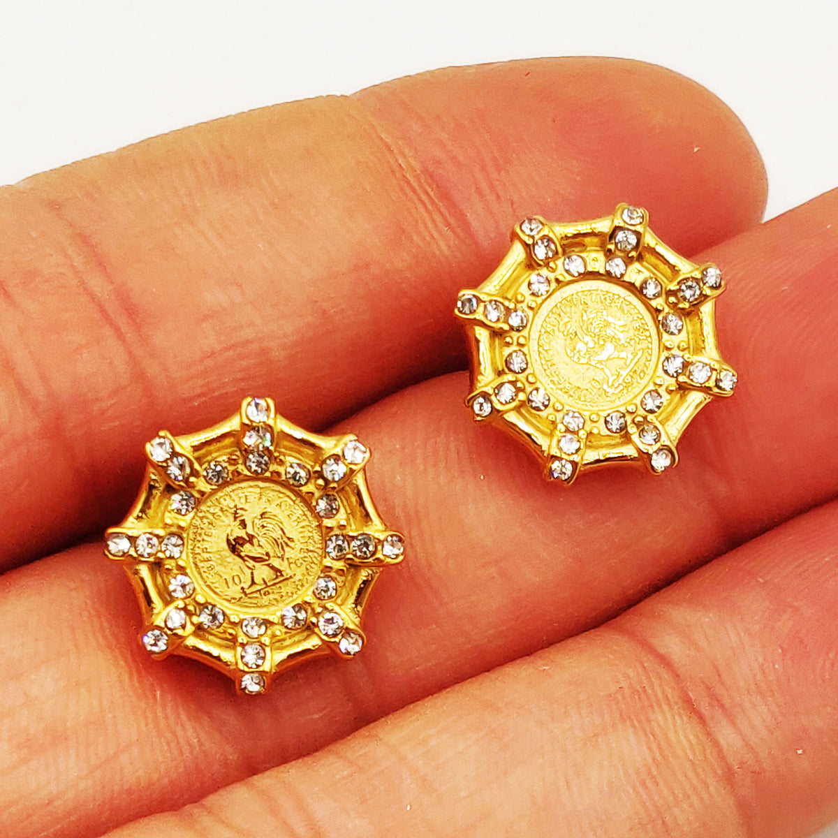 Boucles d'oreilles Os Louise Coq Cristaux Luxe
