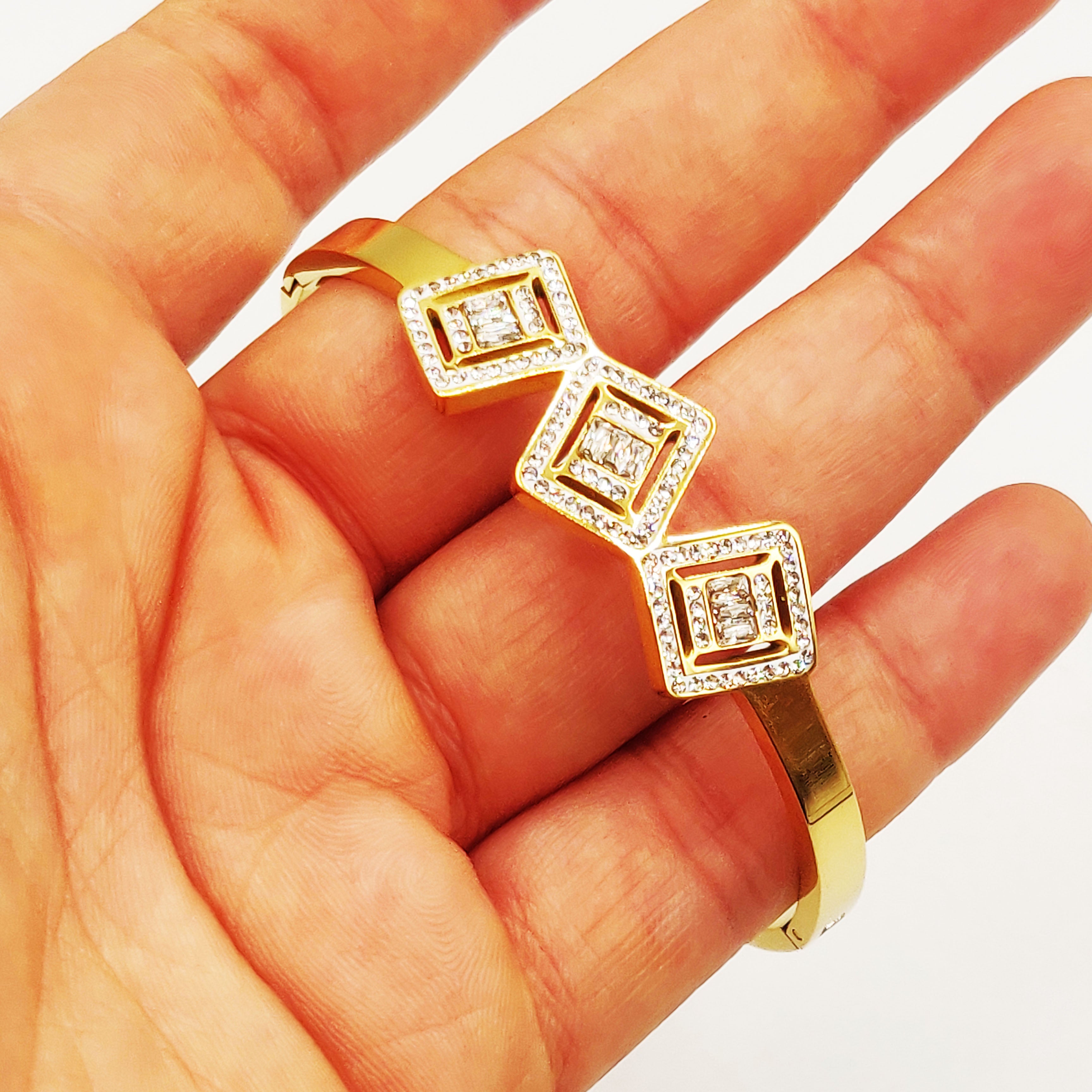 Bracelet Rigide Triple Cristaux Rectangles