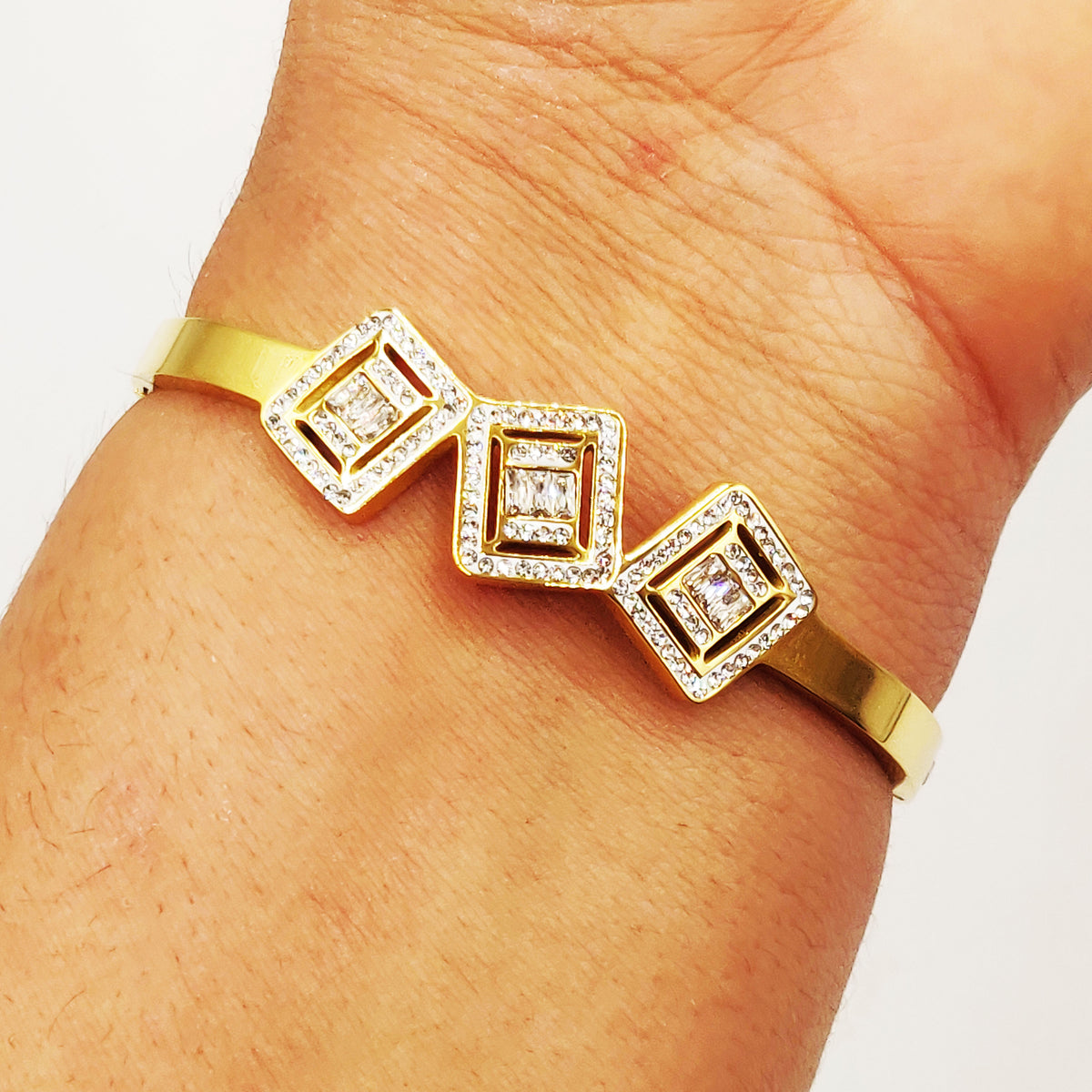 Bracelet Rigide Triple Cristaux Rectangles