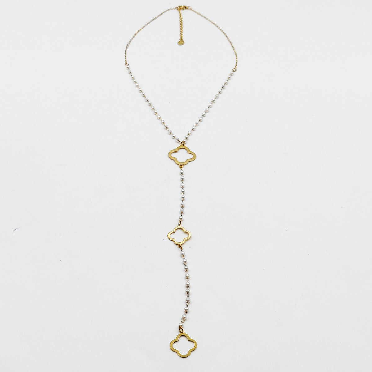 Collier en Perles d'imitation Blanches Pendentifs Trèfles Luxe Descendant