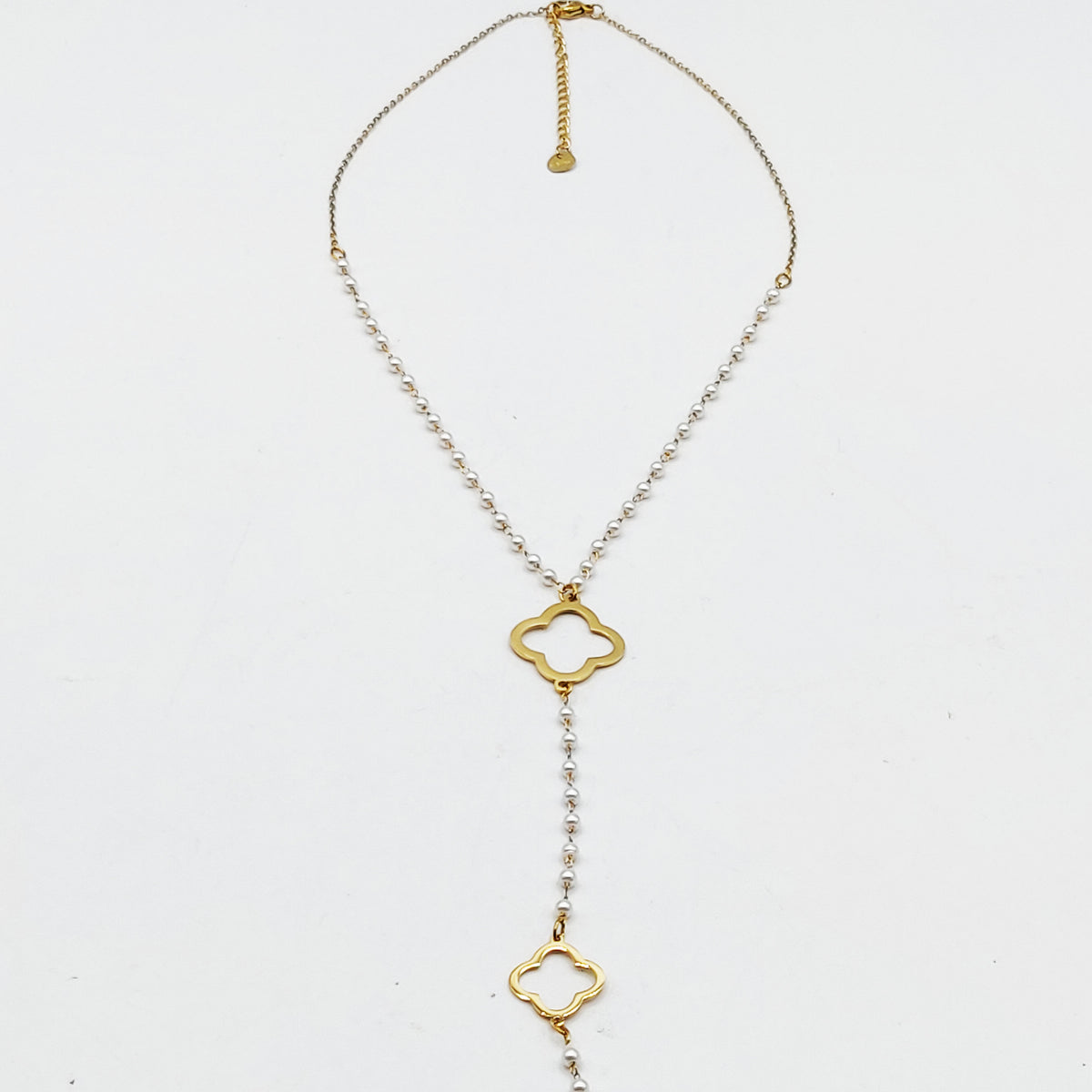 Collier en Perles d'imitation Blanches Pendentifs Trèfles Luxe Descendant