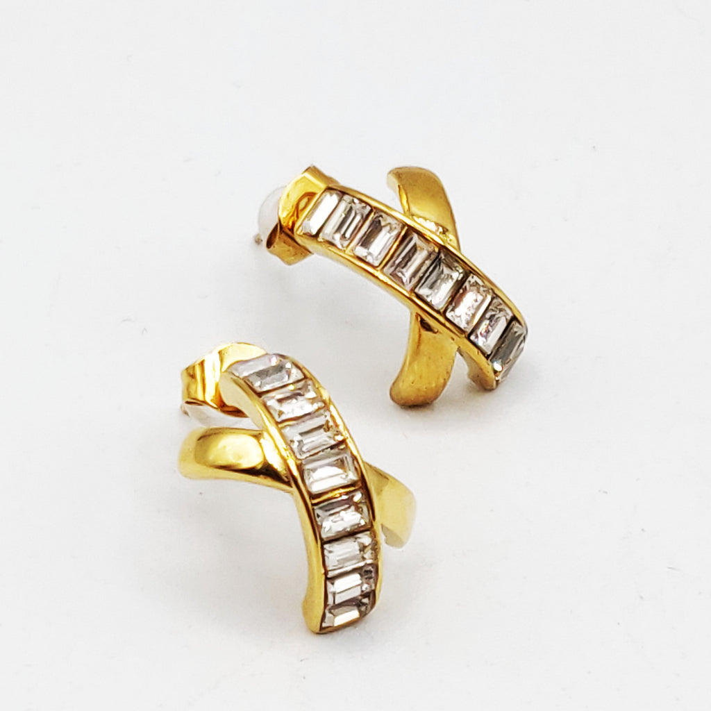 Boucles d'oreilles X Cristaux Rectangulaires Luxe