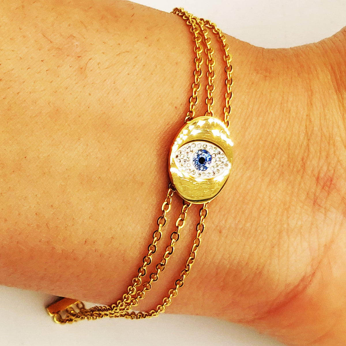 Bracelet Double Cercle Oeil Cristaux Luxe
