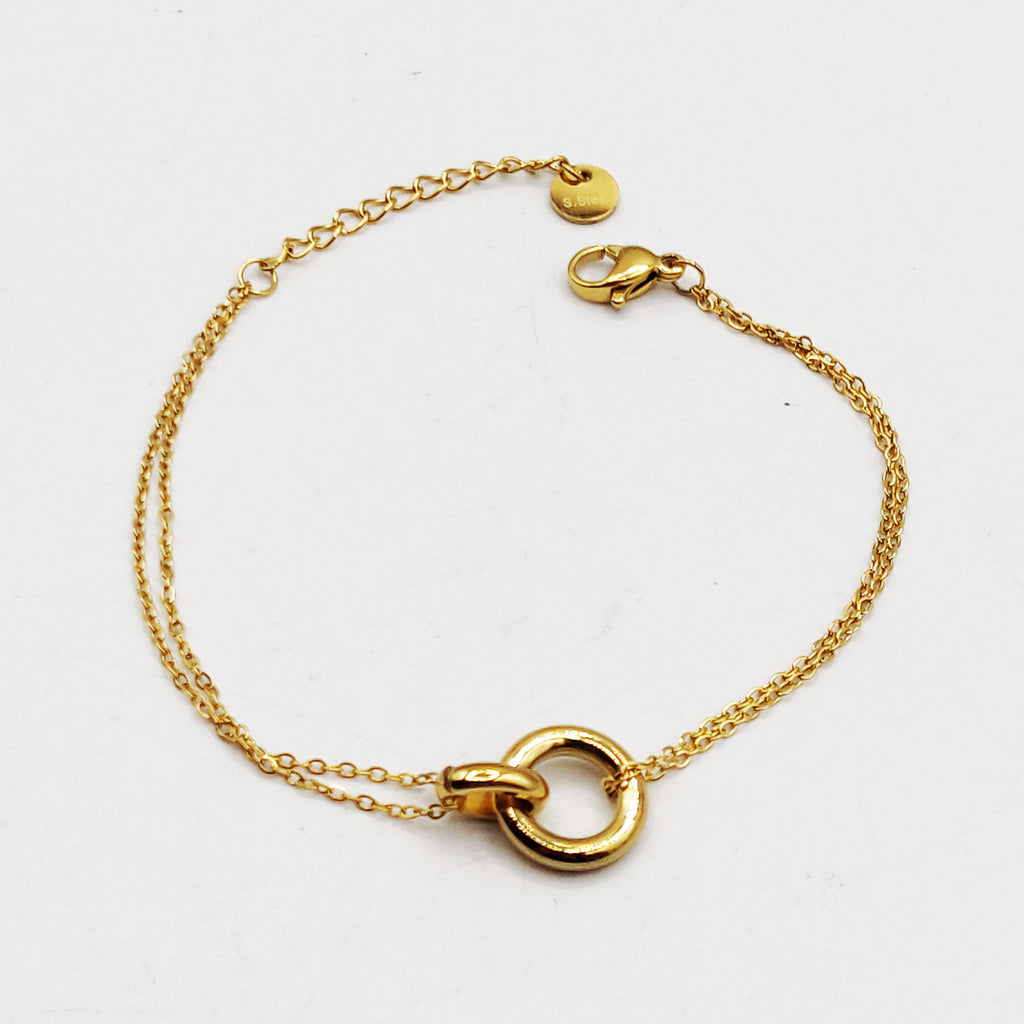 Bracelet Double Pendentif Anneaux Croisés