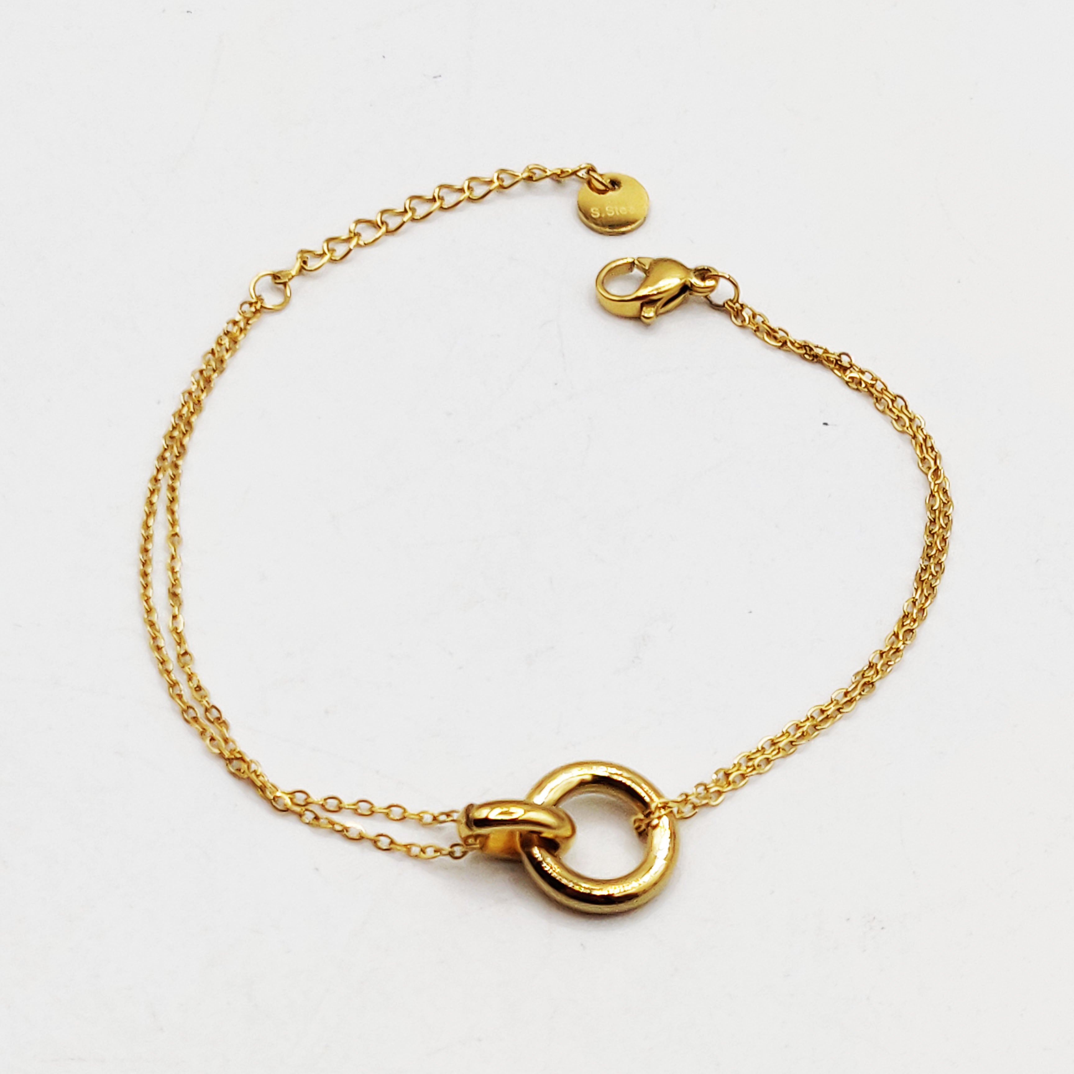 Bracelet Double Pendentif Anneaux Croisés