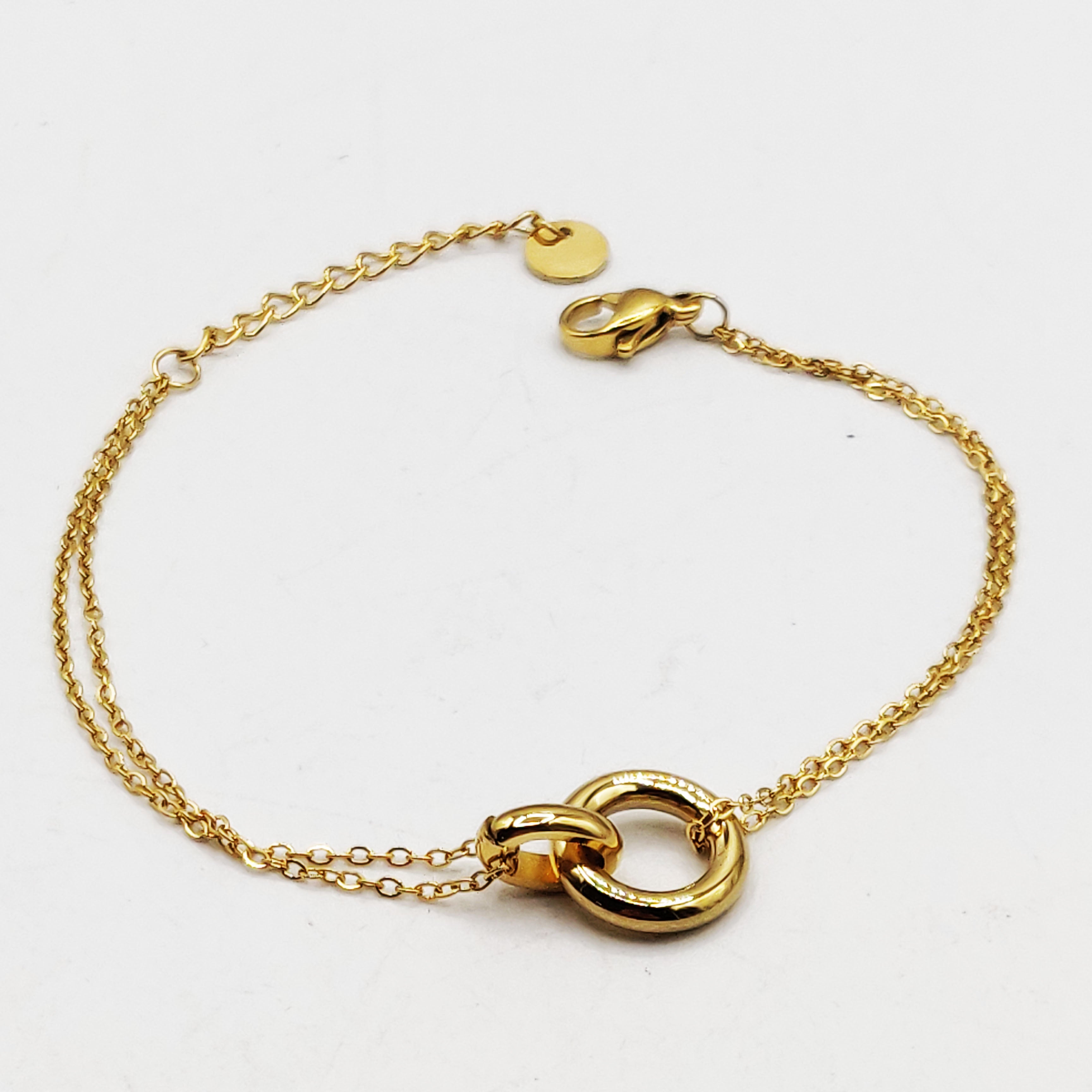 Bracelet Double Pendentif Anneaux Croisés