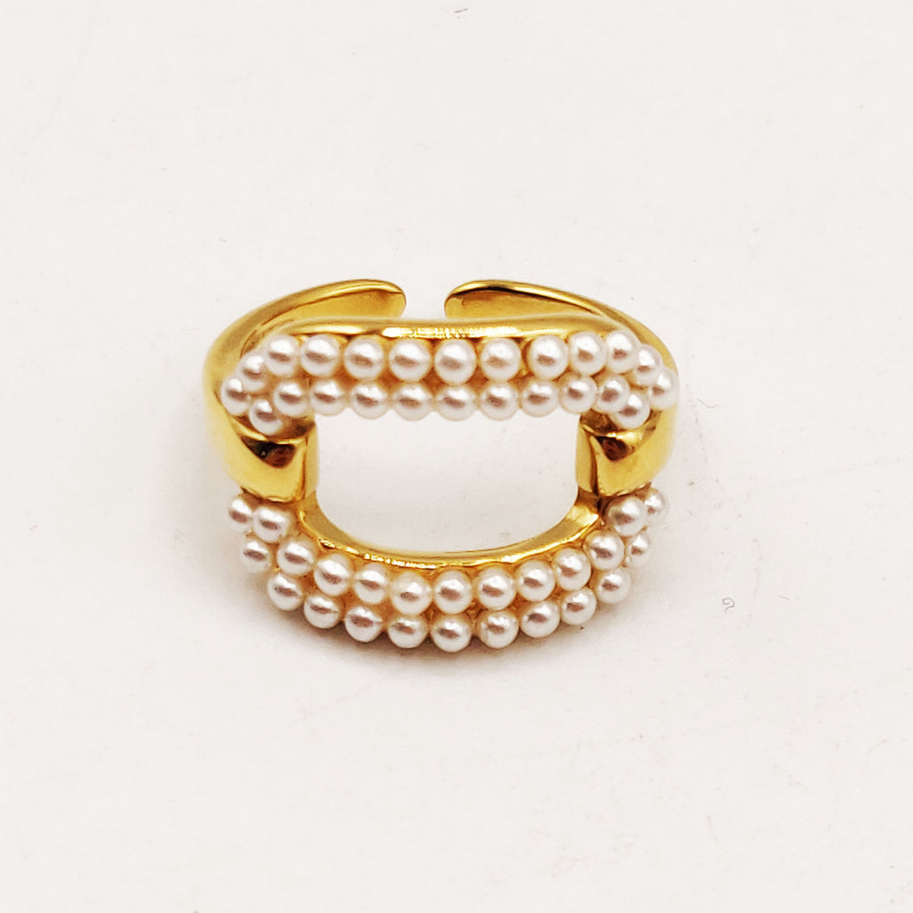Bague Ovale Multi Perles d'imitation Blanches