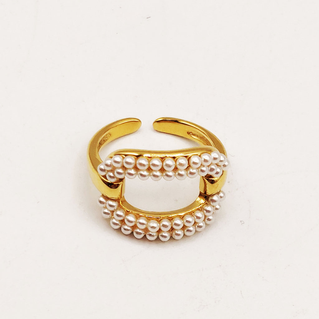 Bague Ovale Multi Perles d'imitation Blanches
