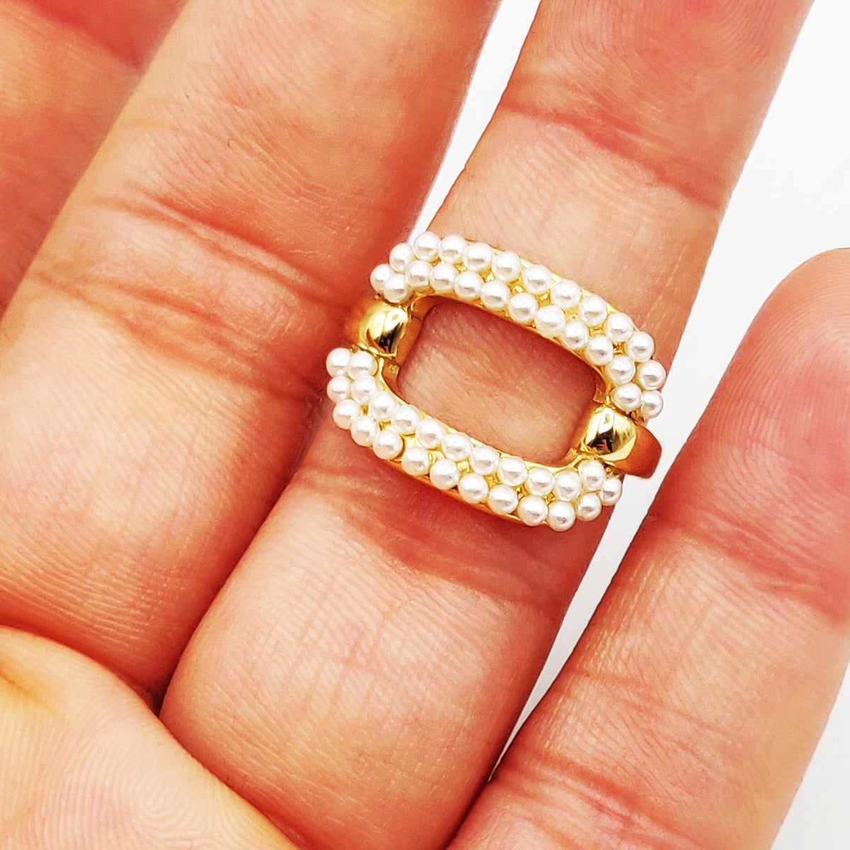 Bague Ovale Multi Perles d'imitation Blanches