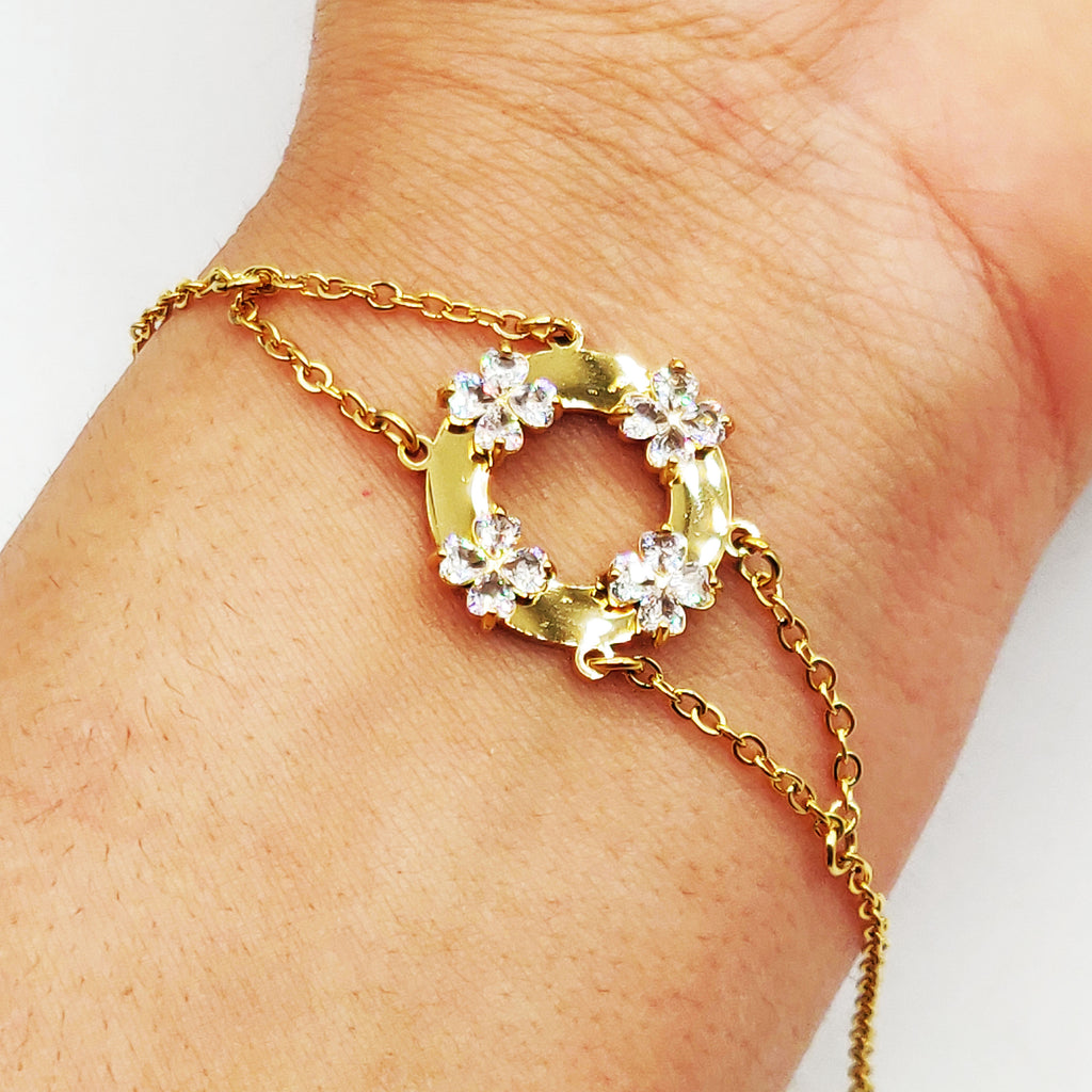 Bracelet Cercle 4 Trèfles Cristaux Luxe