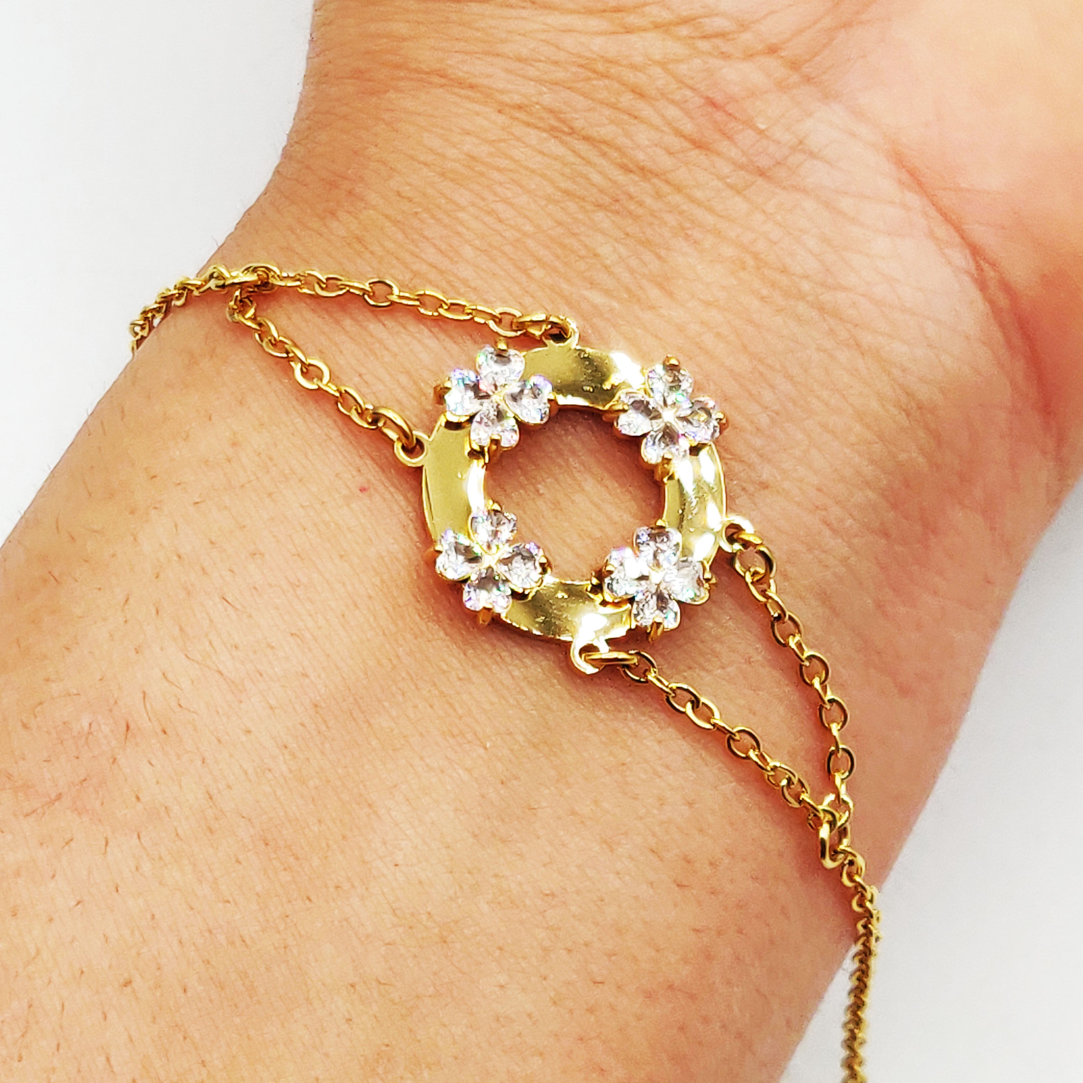 Bracelet Cercle 4 Trèfles Cristaux Luxe