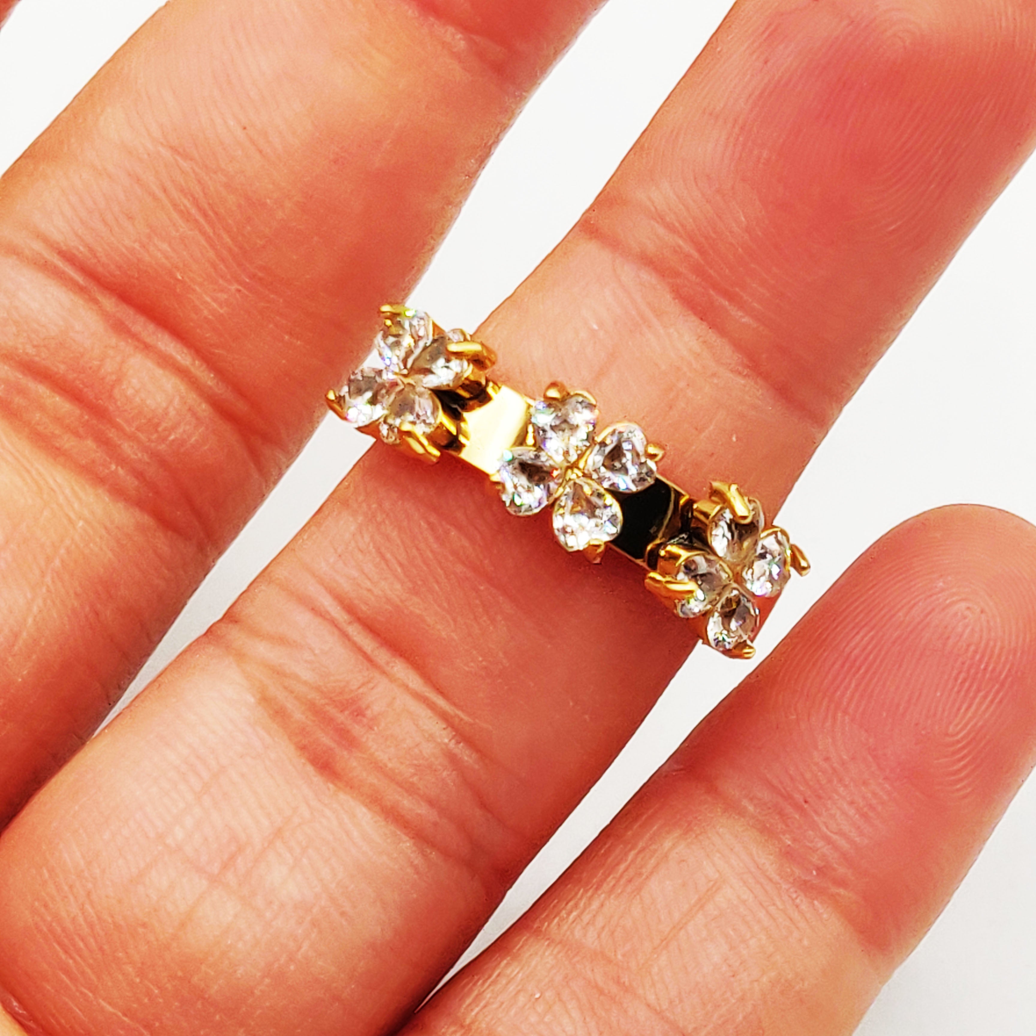 Bague Cercle 3 Trèfles Cristaux Luxe