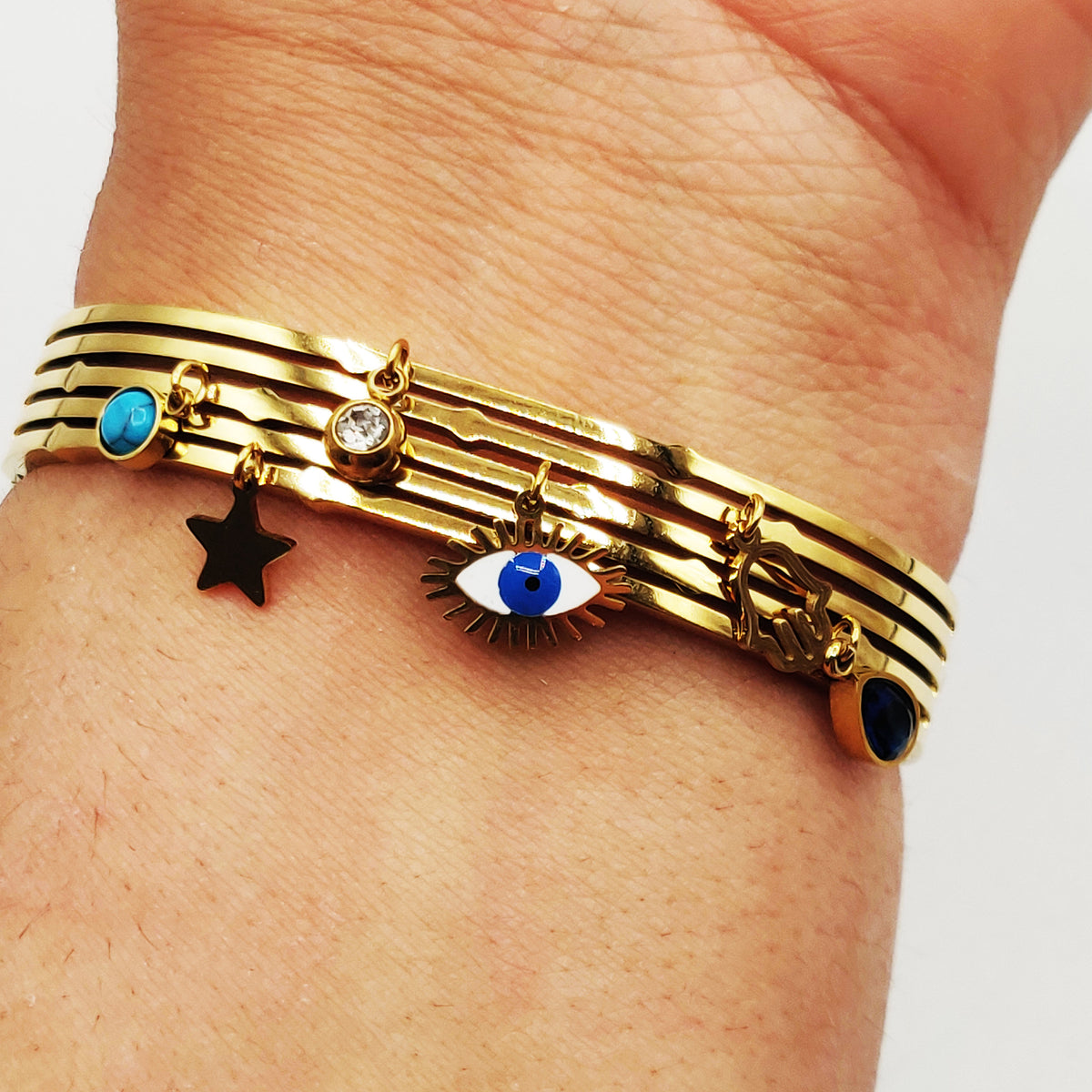 Bracelet Rigide Oeil Multi Pendentifs Luxe