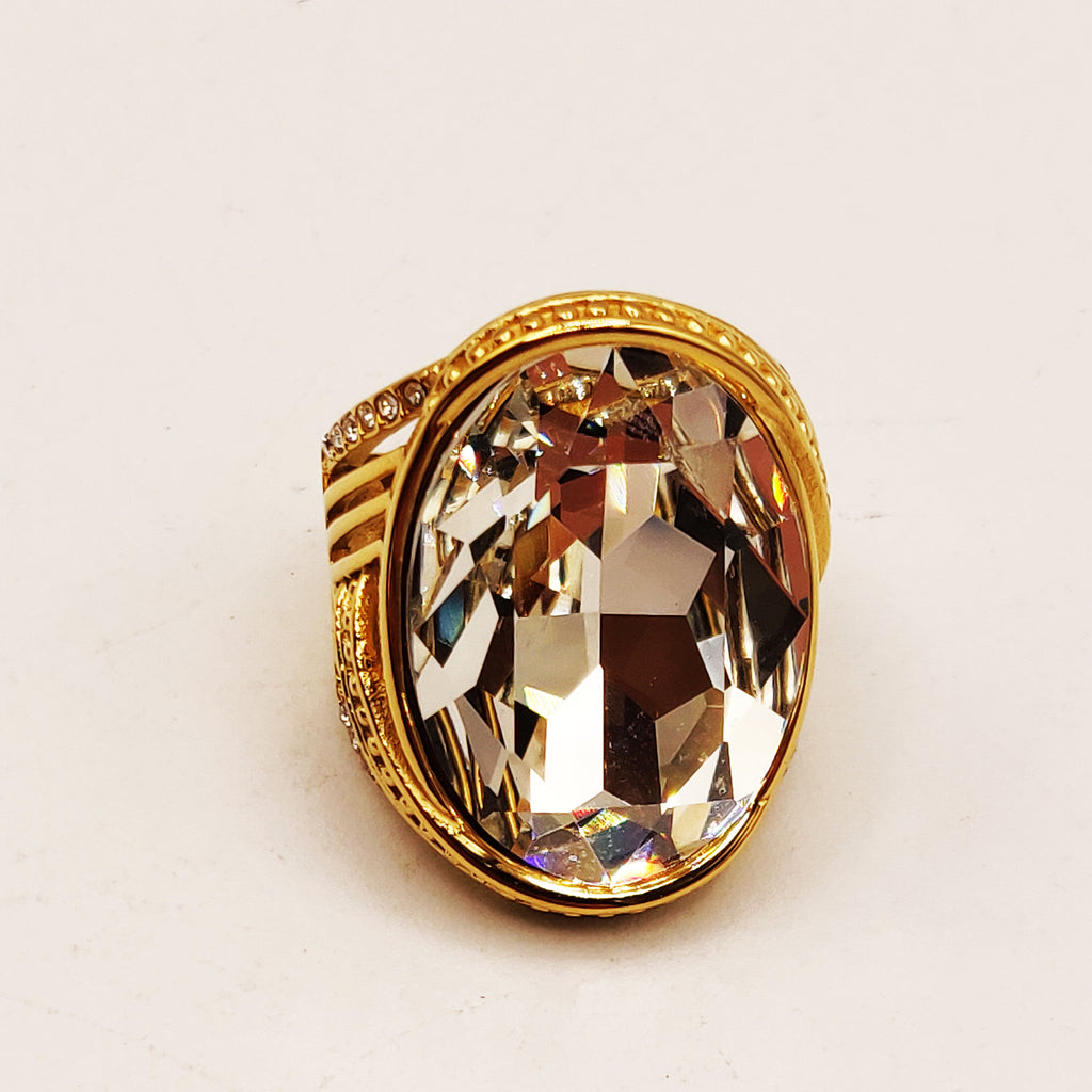 Bague Énorme Cristal Lignes Luxe