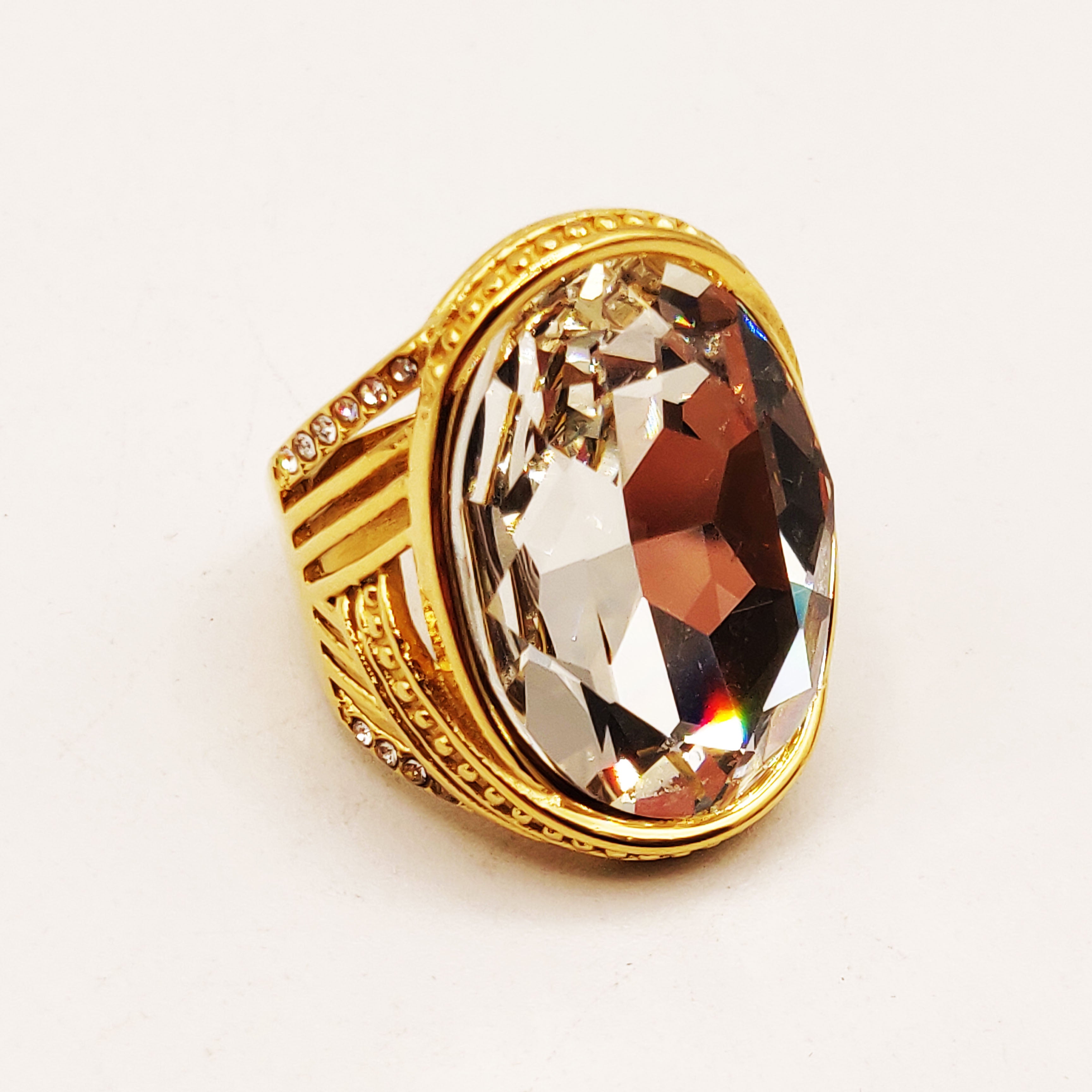 Bague Énorme Cristal Lignes Luxe
