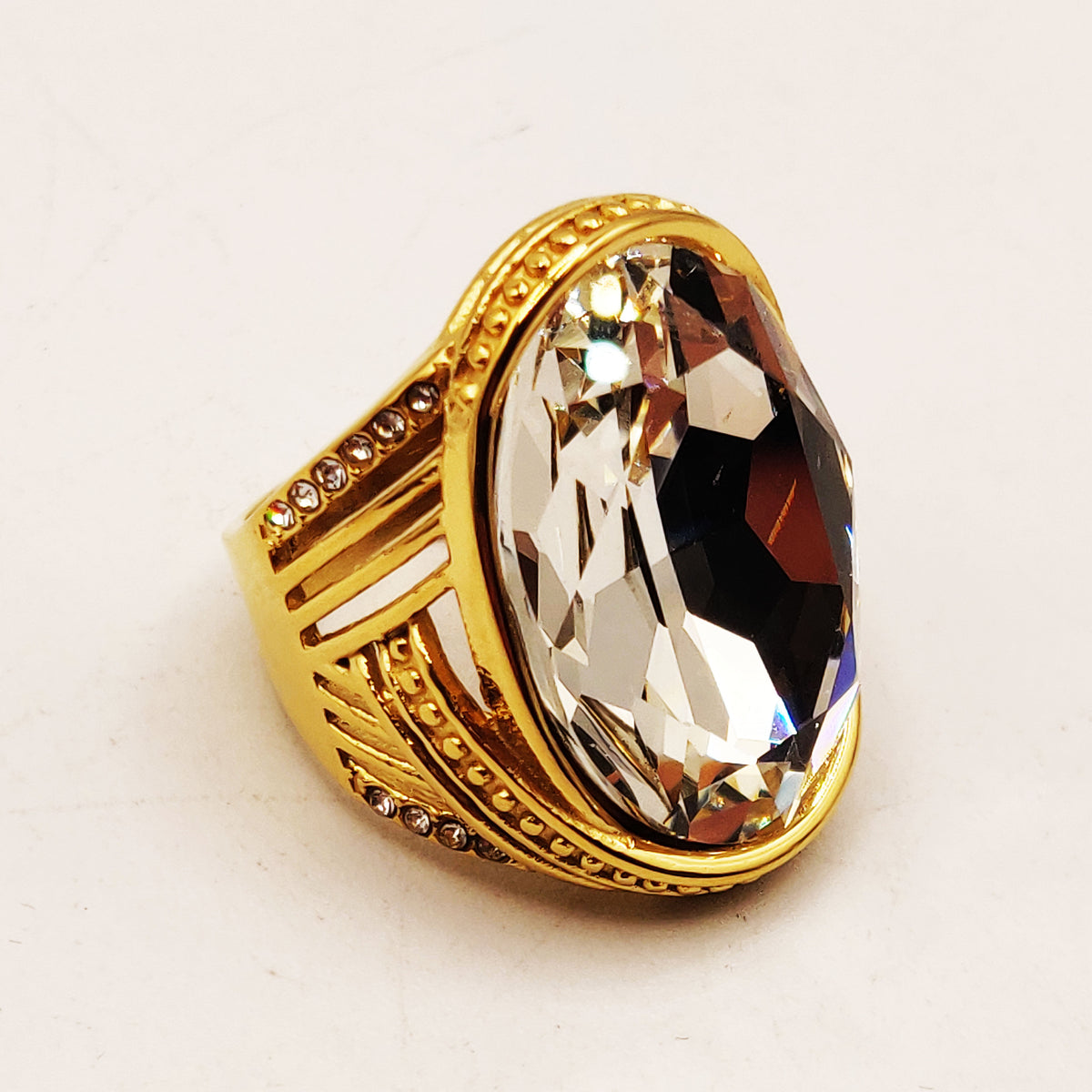 Bague Énorme Cristal Lignes Luxe