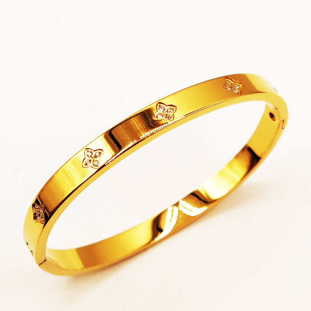 Bracelet Rigide Trèfles Cristaux Intégrés