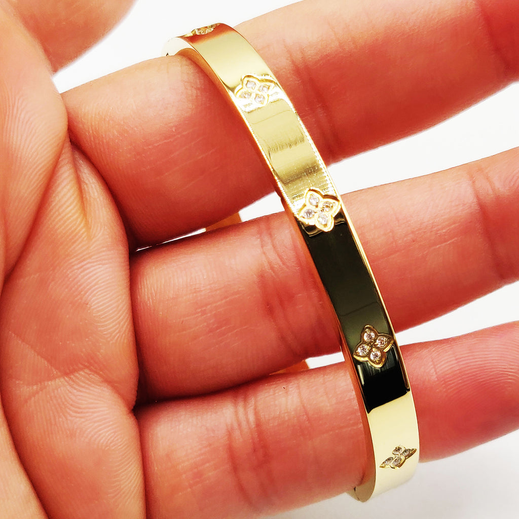 Bracelet Rigide Trèfles Cristaux Intégrés