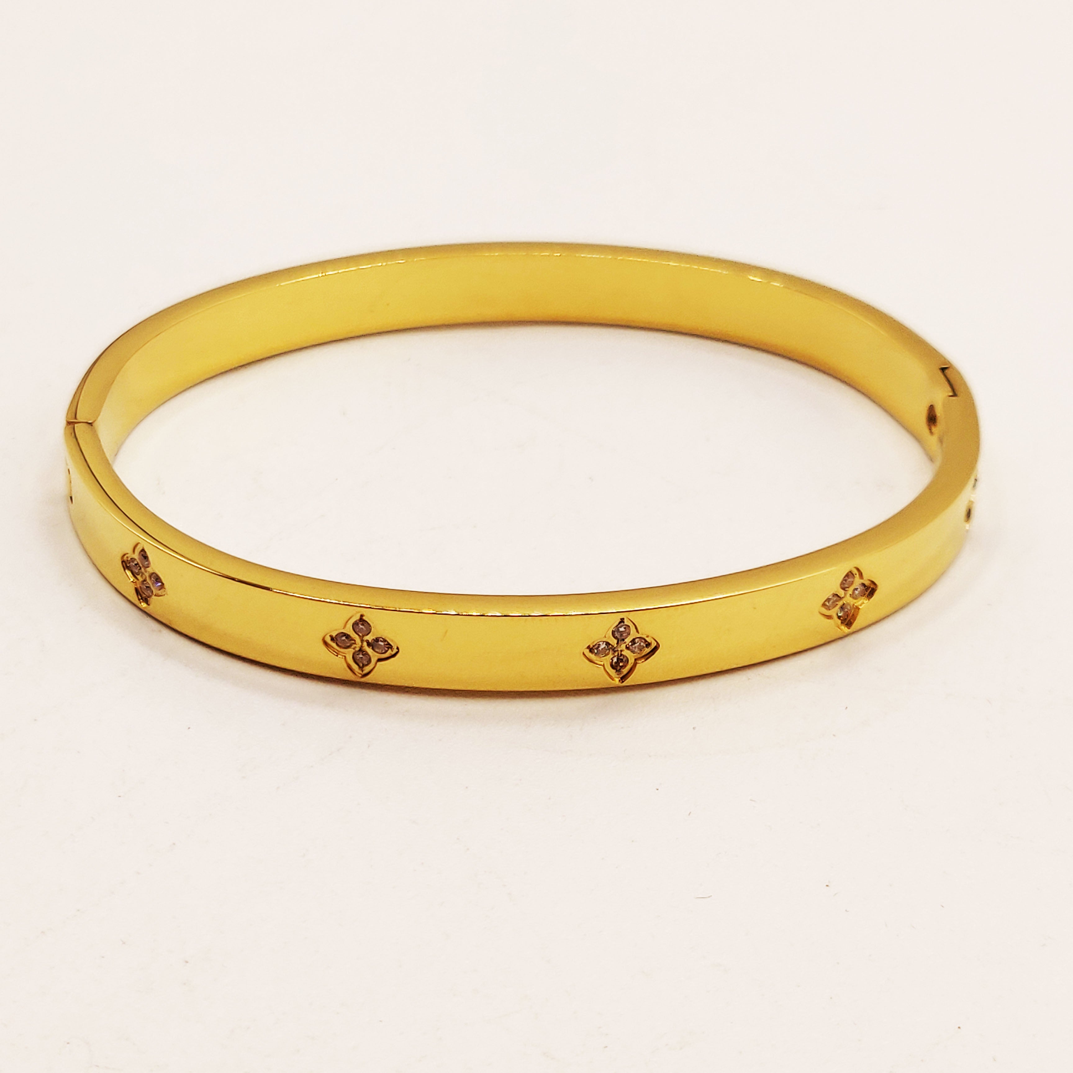 Bracelet Rigide Trèfles Cristaux Intégrés