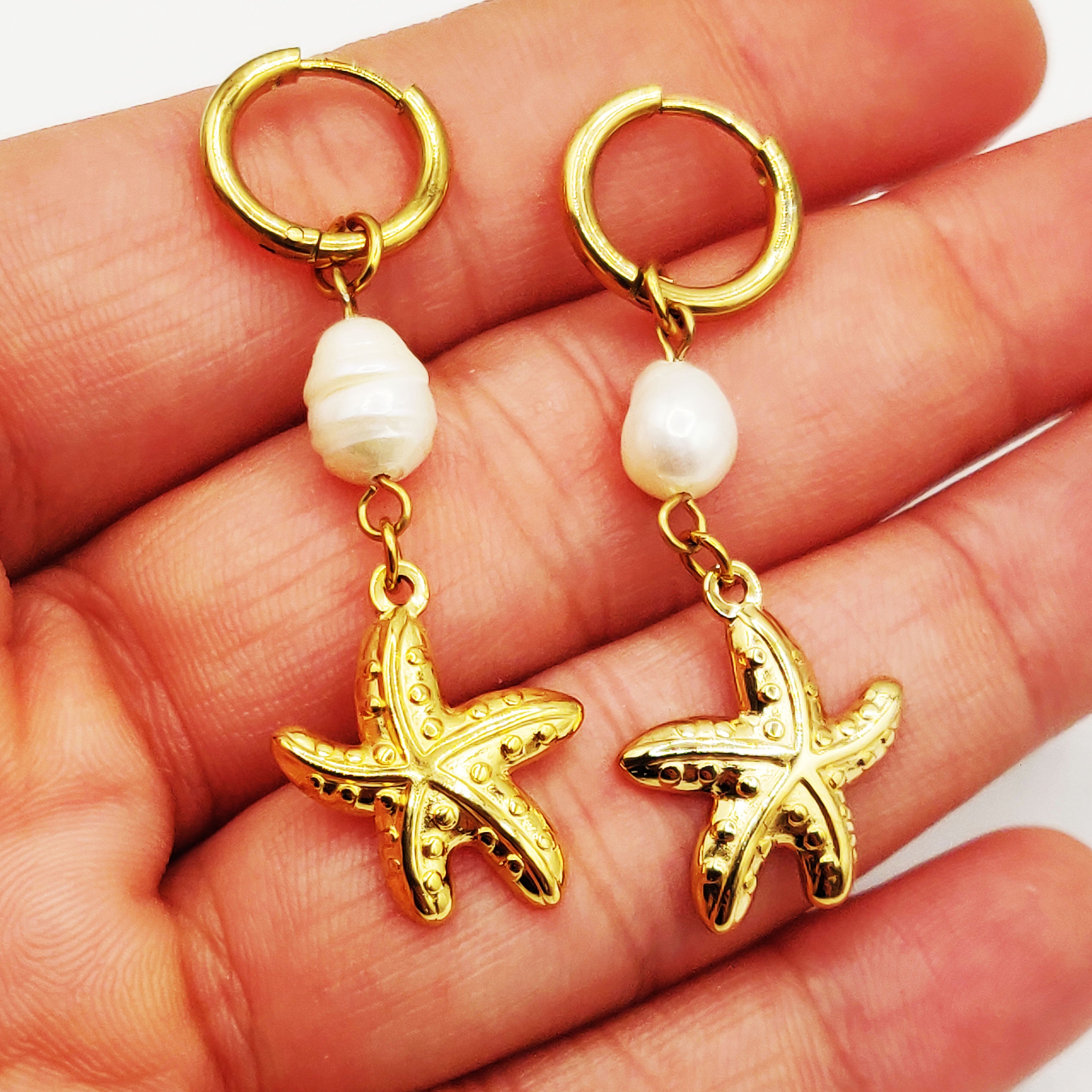 Boucles d'oreilles Chaîne Bibelots Coquillages et Perles d'imitation Blanches