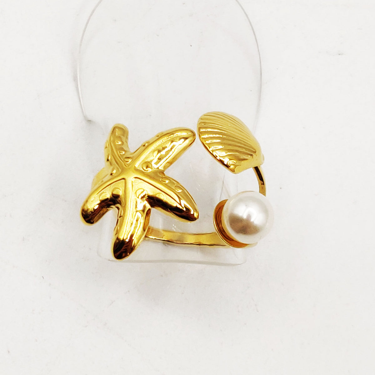 Bague Chaîne Bibelots Coquillages et Perles d'imitation Blanches