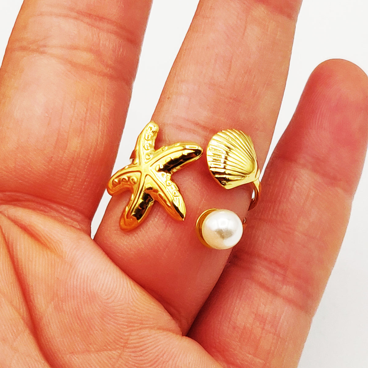 Bague Chaîne Bibelots Coquillages et Perles d'imitation Blanches