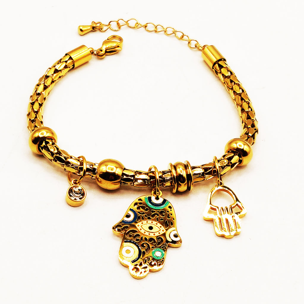 Bracelet Chaîne Arrondie Pendentifs Mains de Fatma