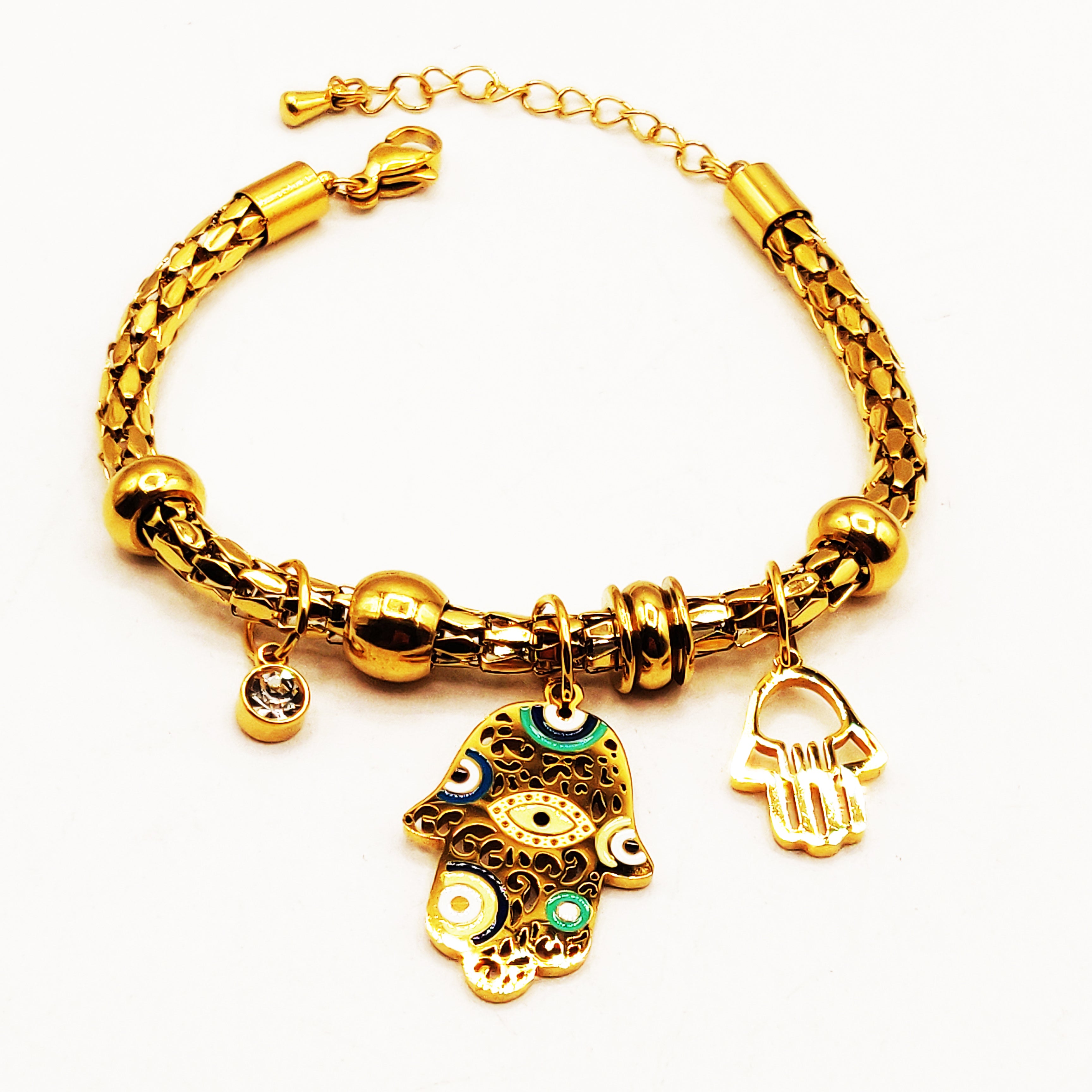Bracelet Chaîne Arrondie Pendentifs Mains de Fatma