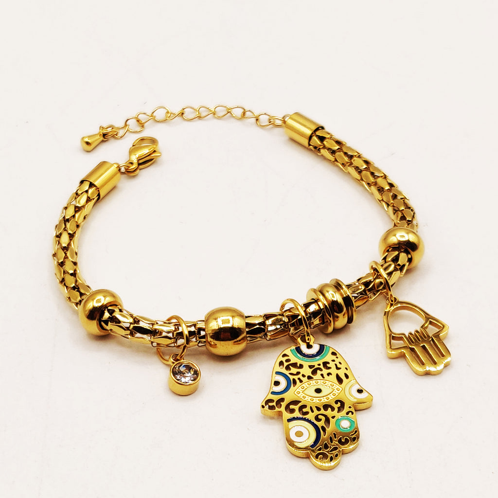 Bracelet Chaîne Arrondie Pendentifs Mains de Fatma