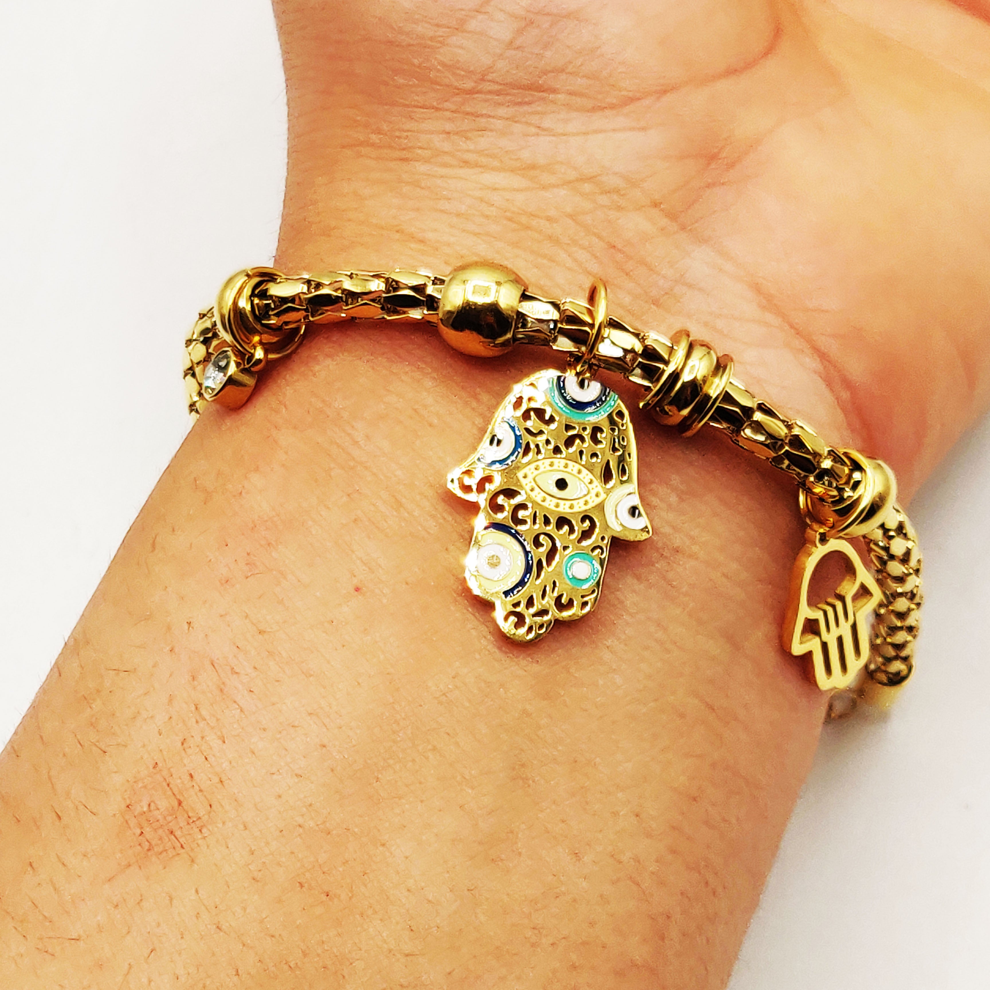 Bracelet Chaîne Arrondie Pendentifs Mains de Fatma