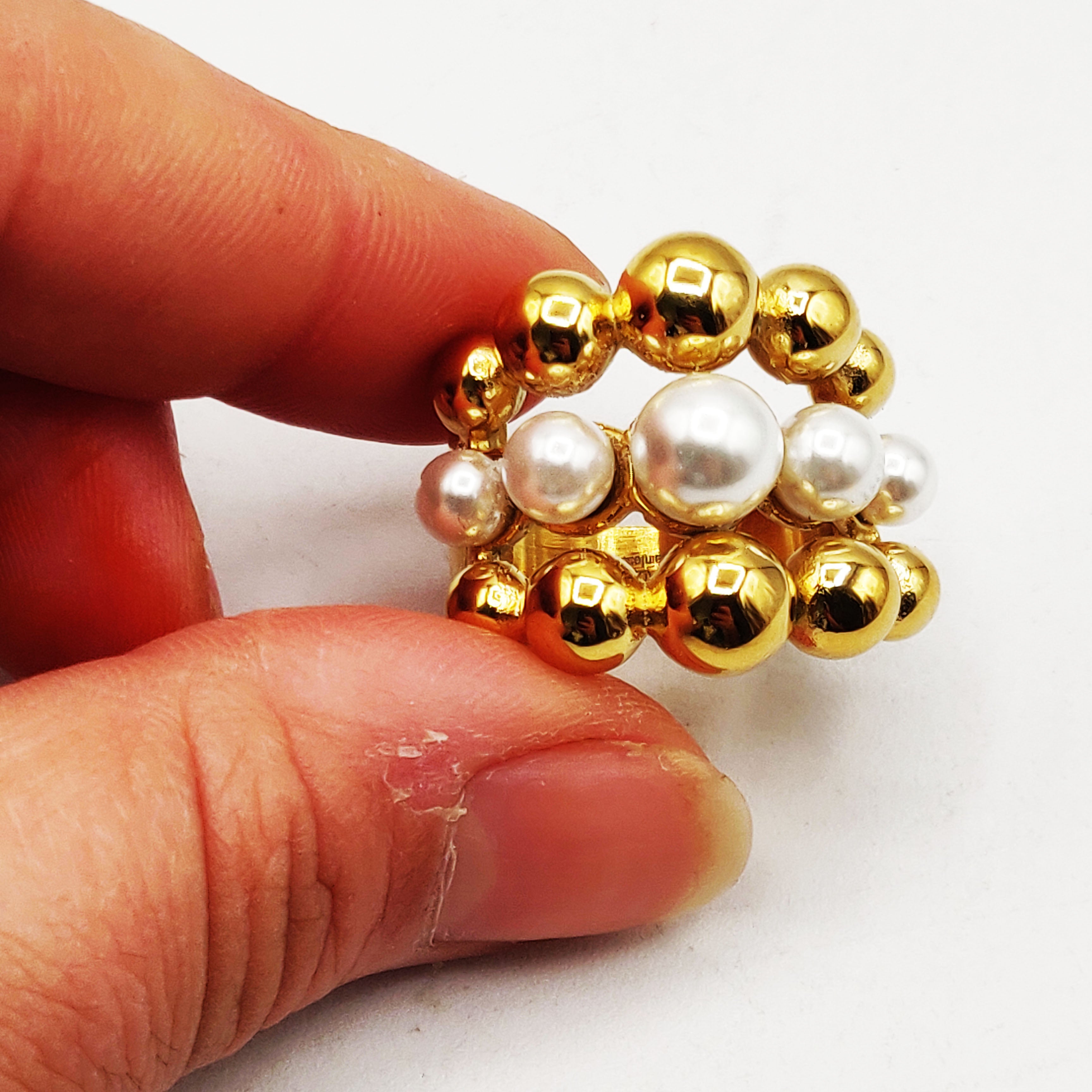 Bague Multi Perles d'imitation Blanches et Dorées