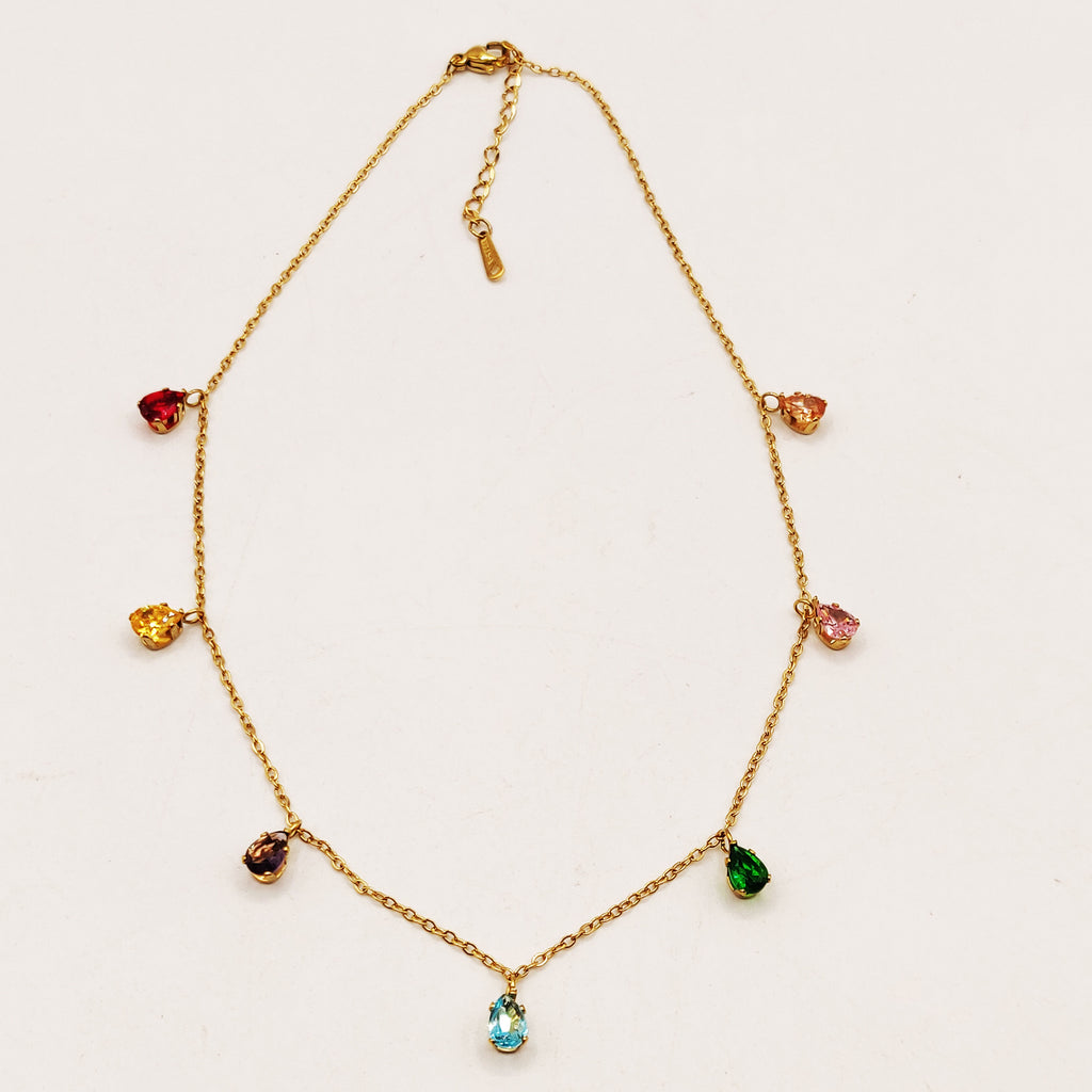 Collier Multi Cristaux Gouttes Multicolores