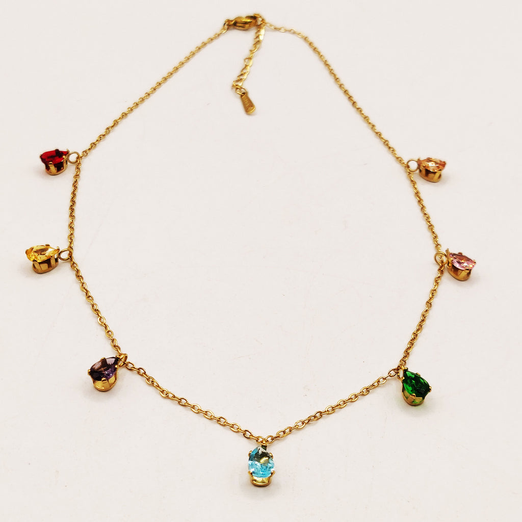 Collier Multi Cristaux Gouttes Multicolores