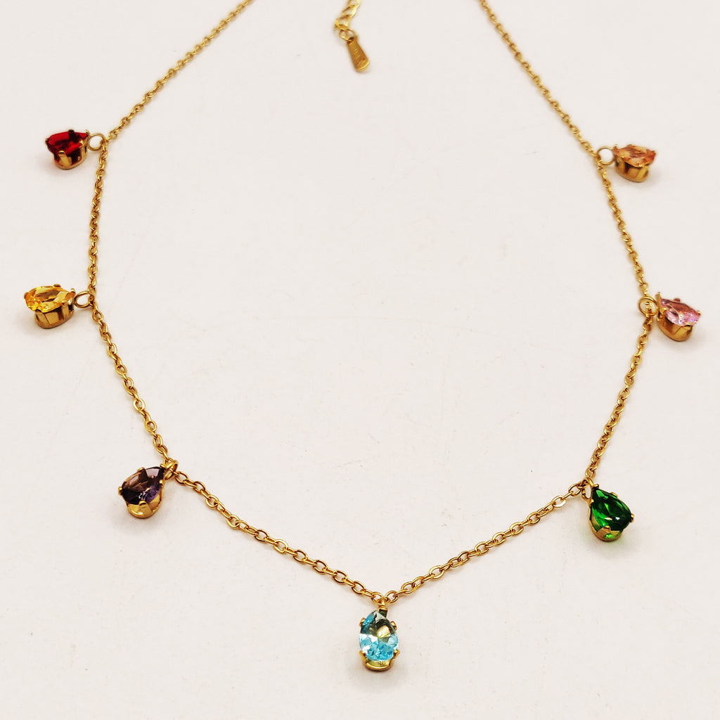 Collier Multi Cristaux Gouttes Multicolores