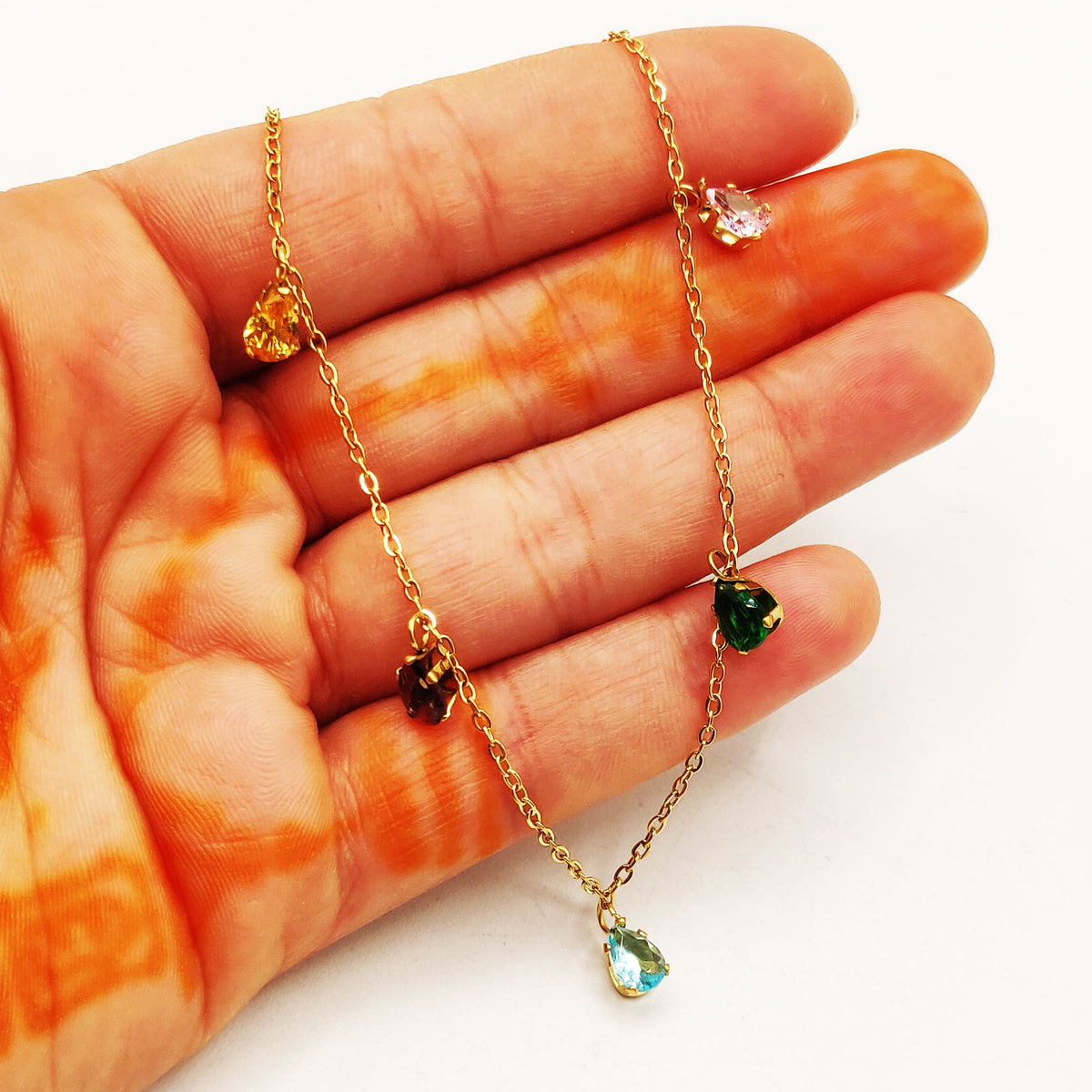 Collier Multi Cristaux Gouttes Multicolores