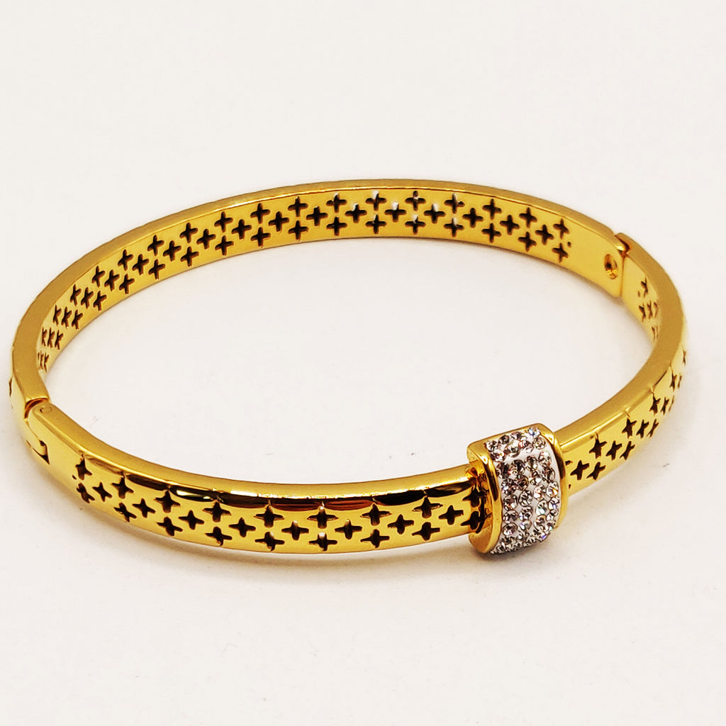 Bracelet Rigide Motifs Trèfles Luxe