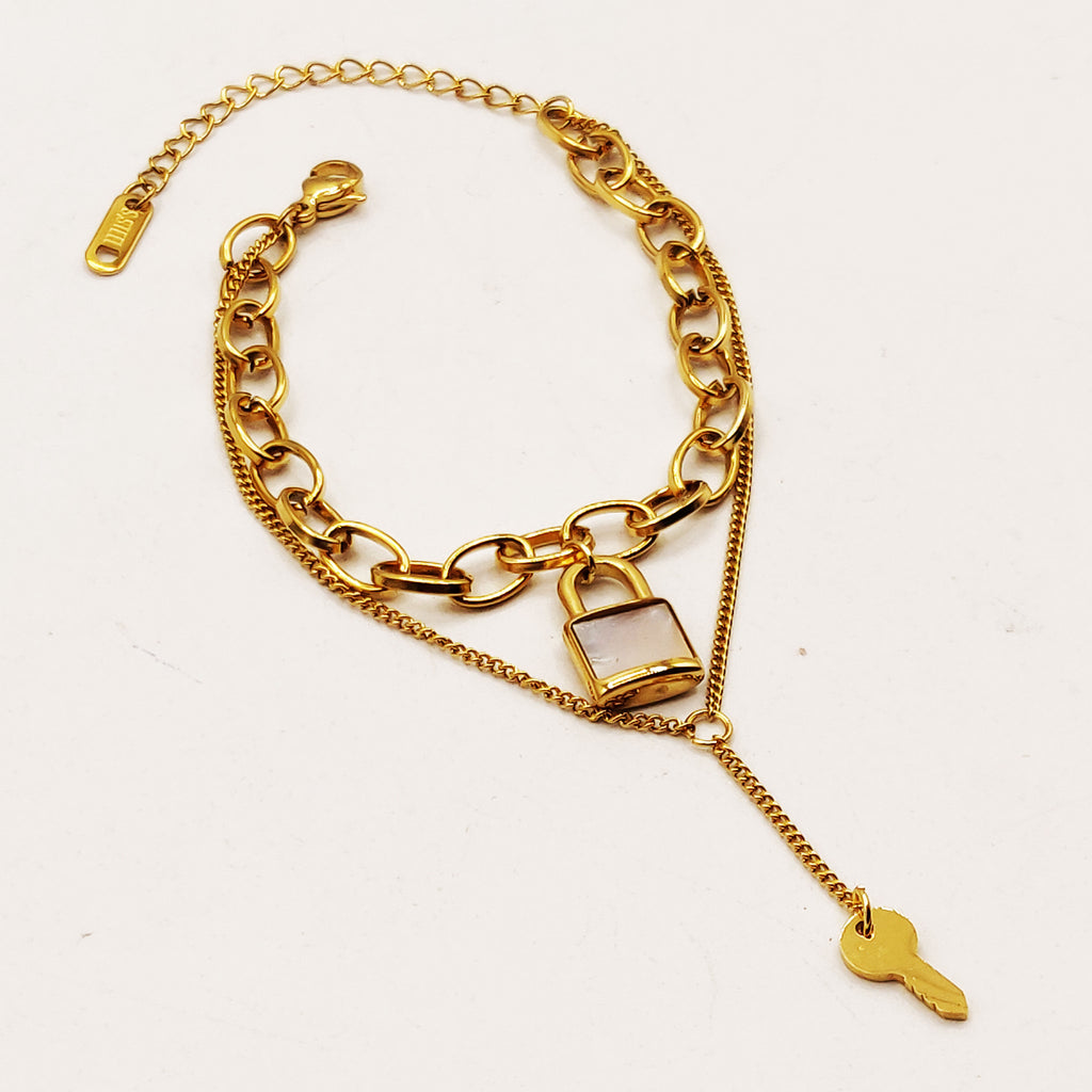 Bracelet Double Cadenas et Clé Luxe