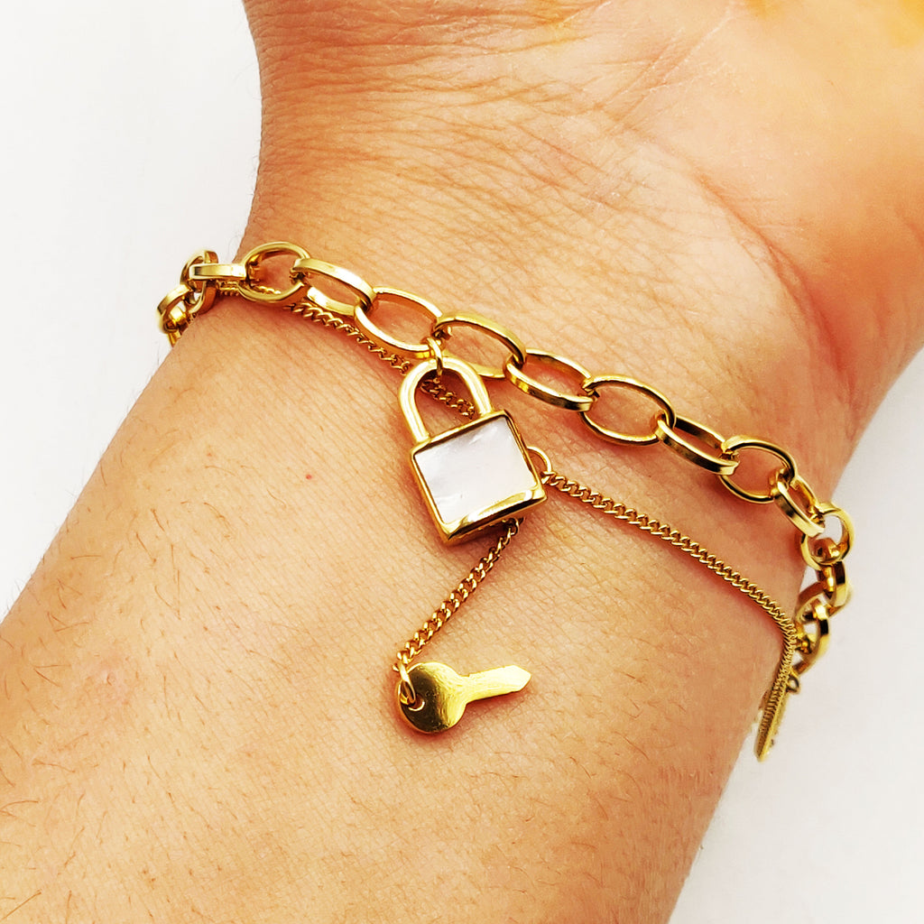 Bracelet Double Cadenas et Clé Luxe