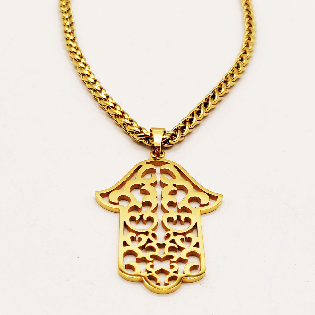 Collier Torsade Pendentif Grande Main de Fatma Orientale Luxe