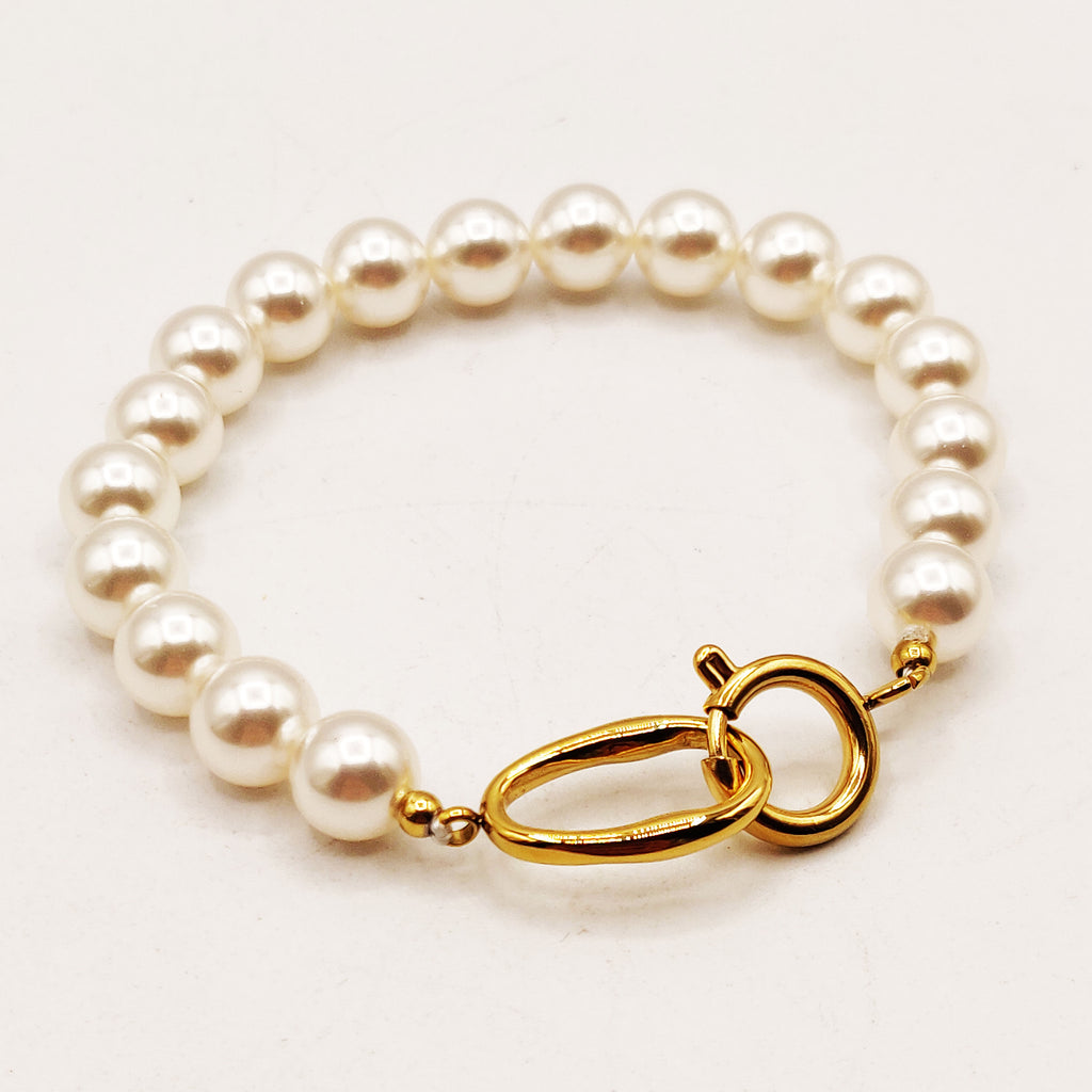 Bracelet Multi Perles d'imitation Blanches Anneaux Croisés Luxe