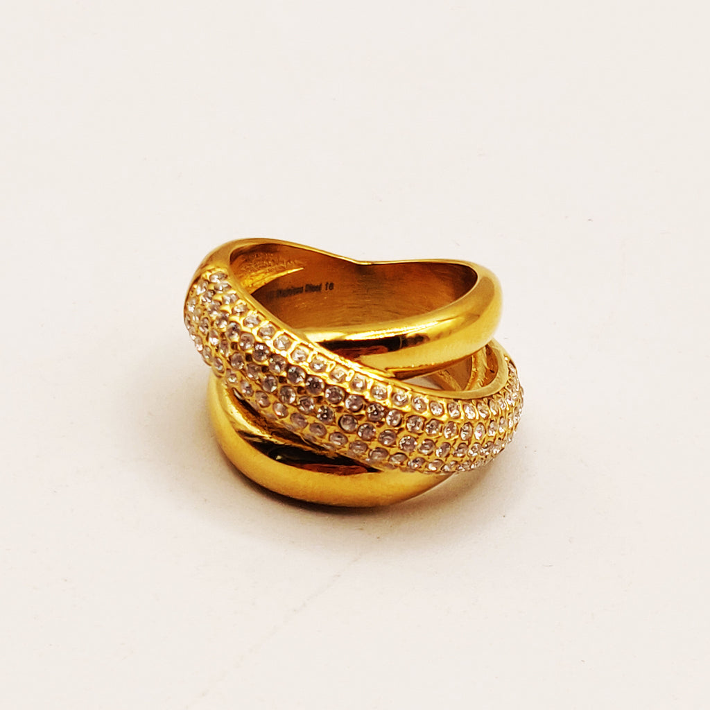 Bague Triple Anneaux Cristaux Luxe
