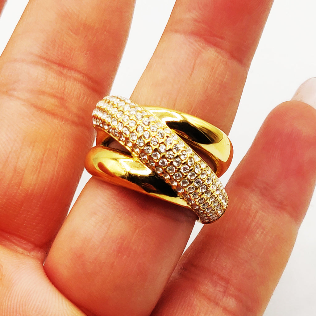 Bague Triple Anneaux Cristaux Luxe