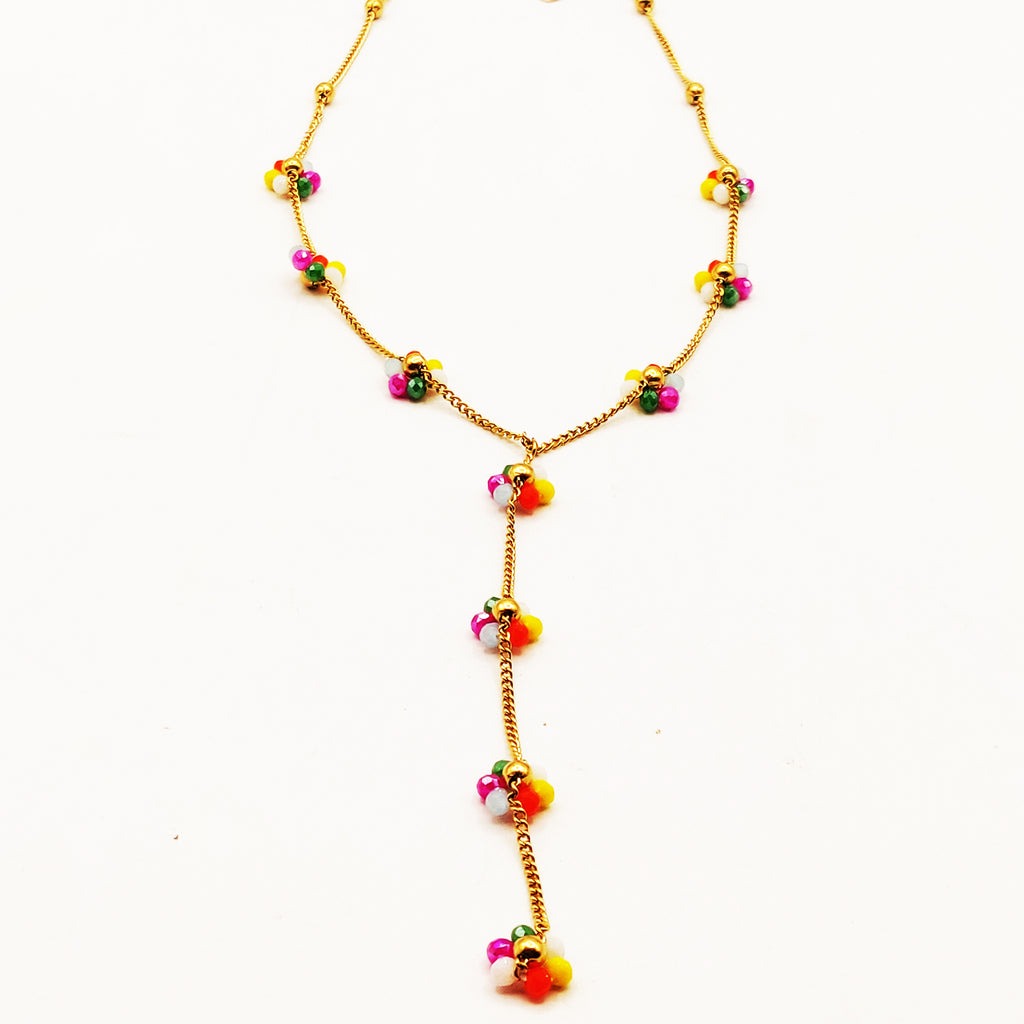Collier Fleurs en Perles d'imitation Multicolores Descendant