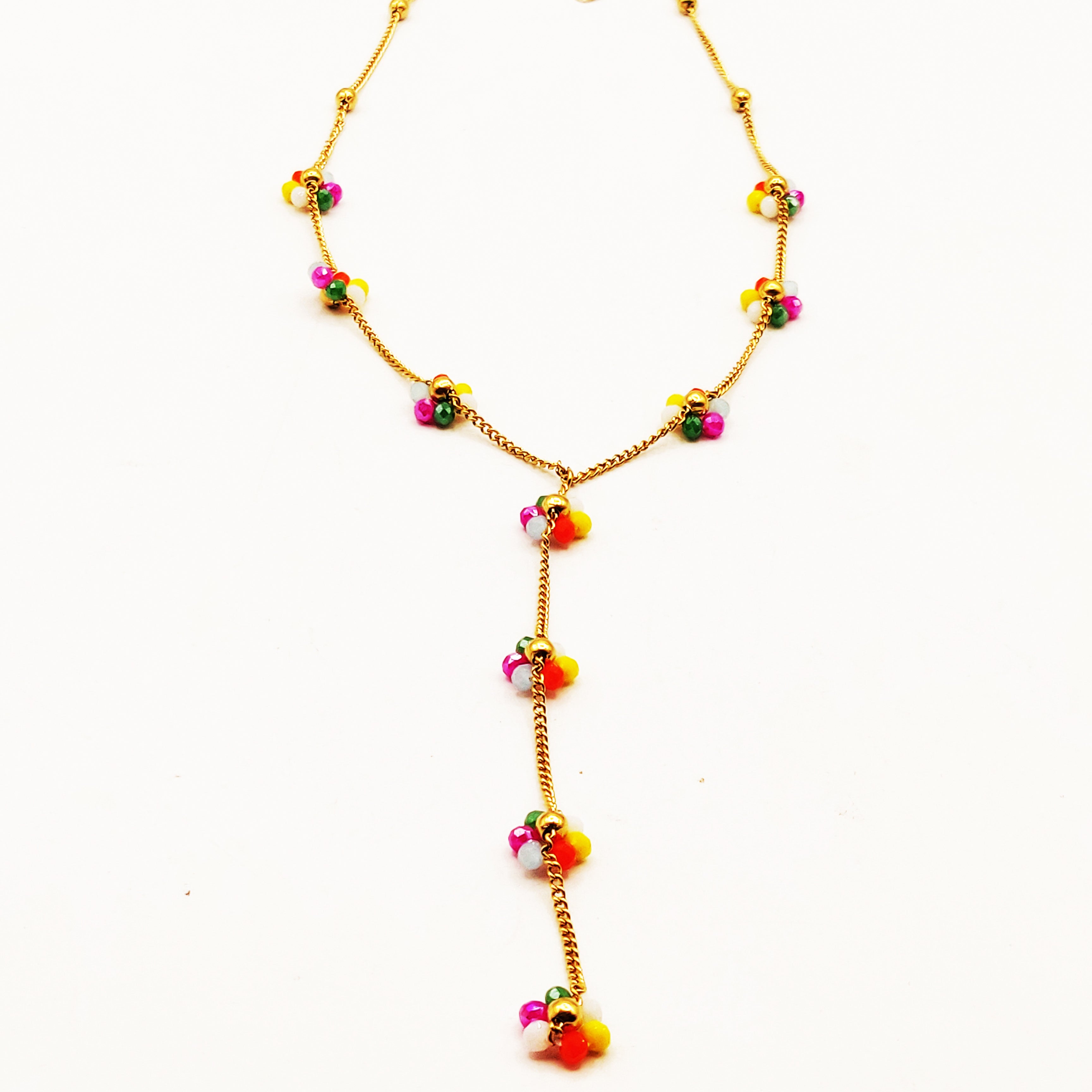Collier Fleurs en Perles d'imitation Multicolores Descendant