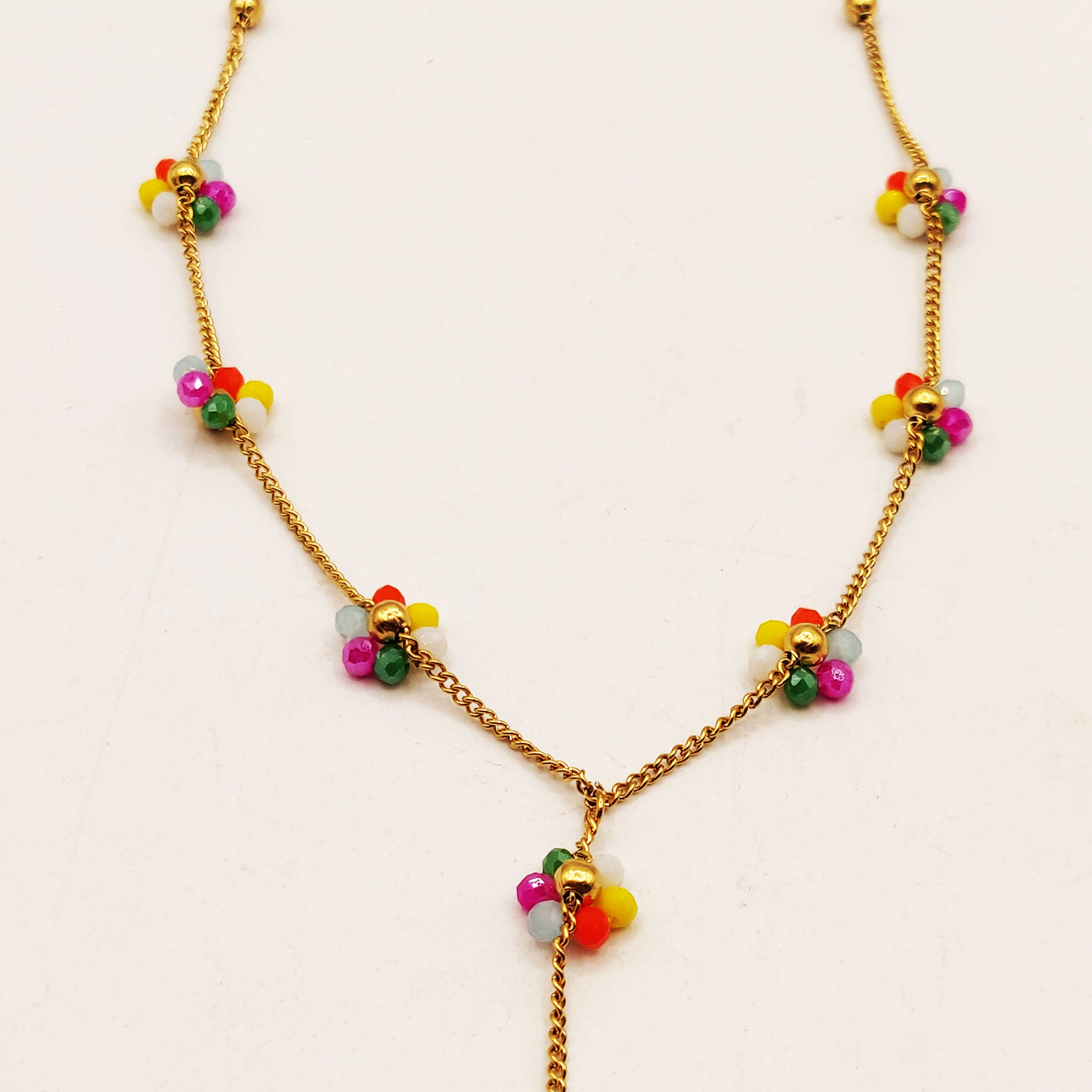 Collier Fleurs en Perles d'imitation Multicolores Descendant